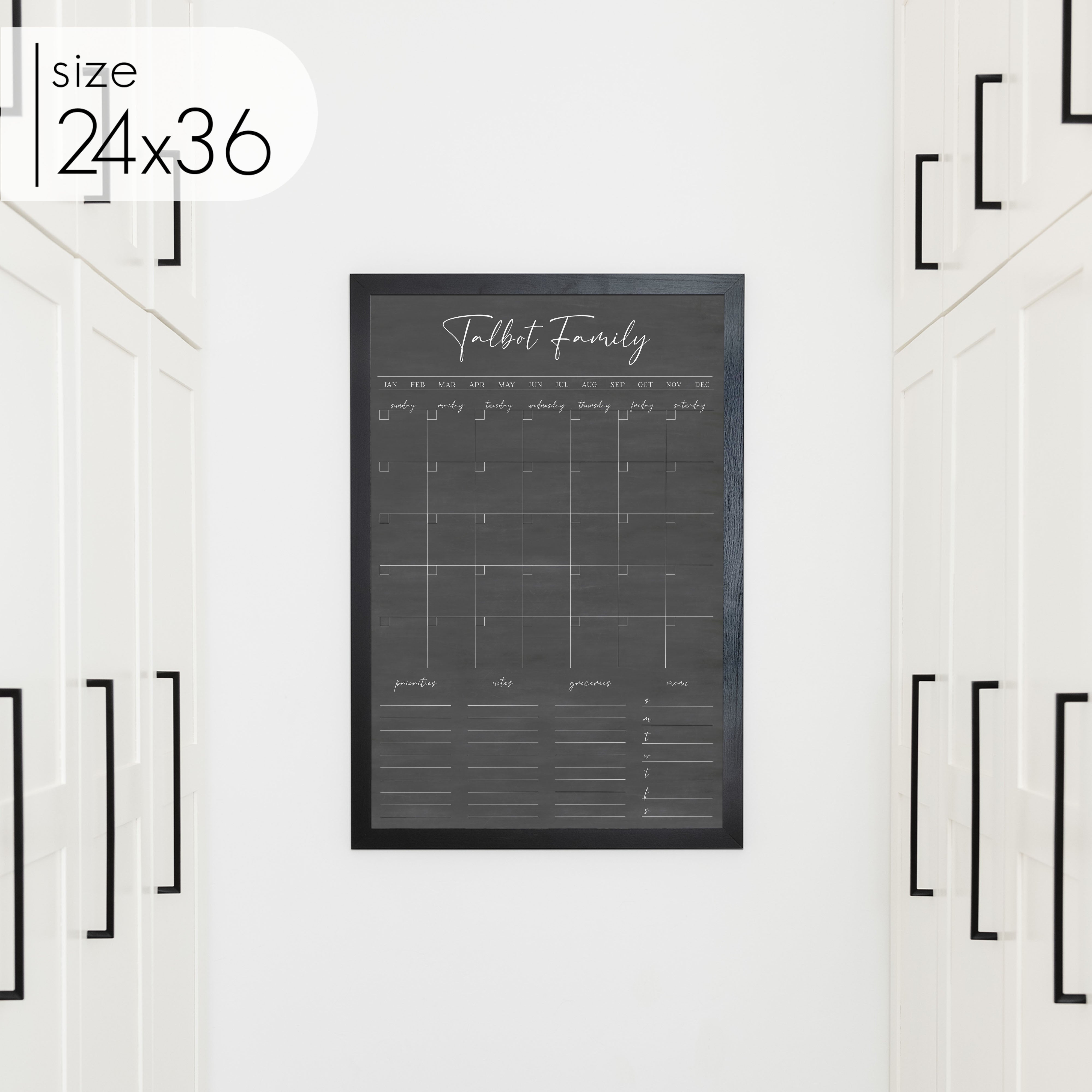 Monthly Framed Chalkboard Calendar + 4 sections | Vertical Pennington