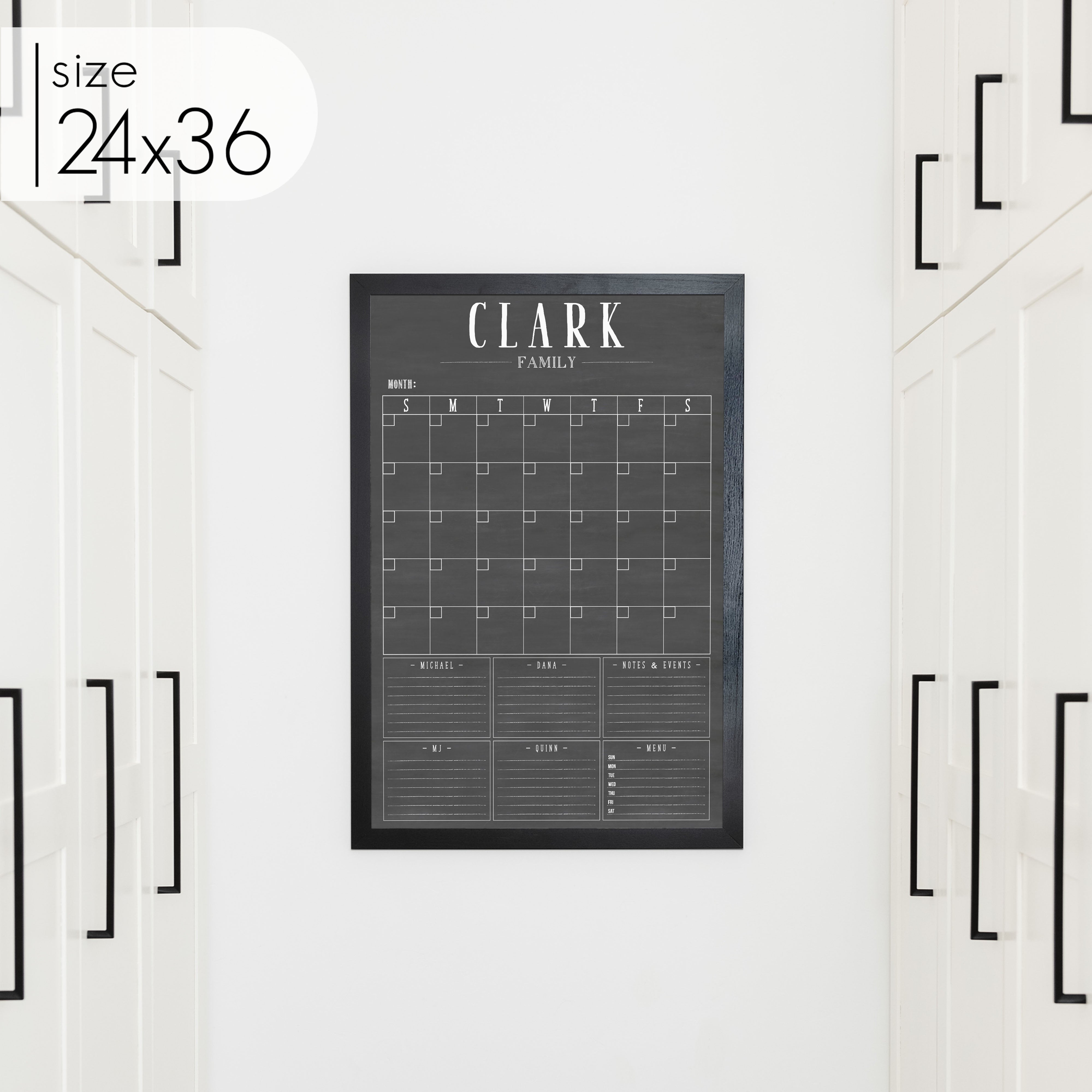 Monthly Framed Chalkboard Calendar + 6 sections | Vertical Swanson