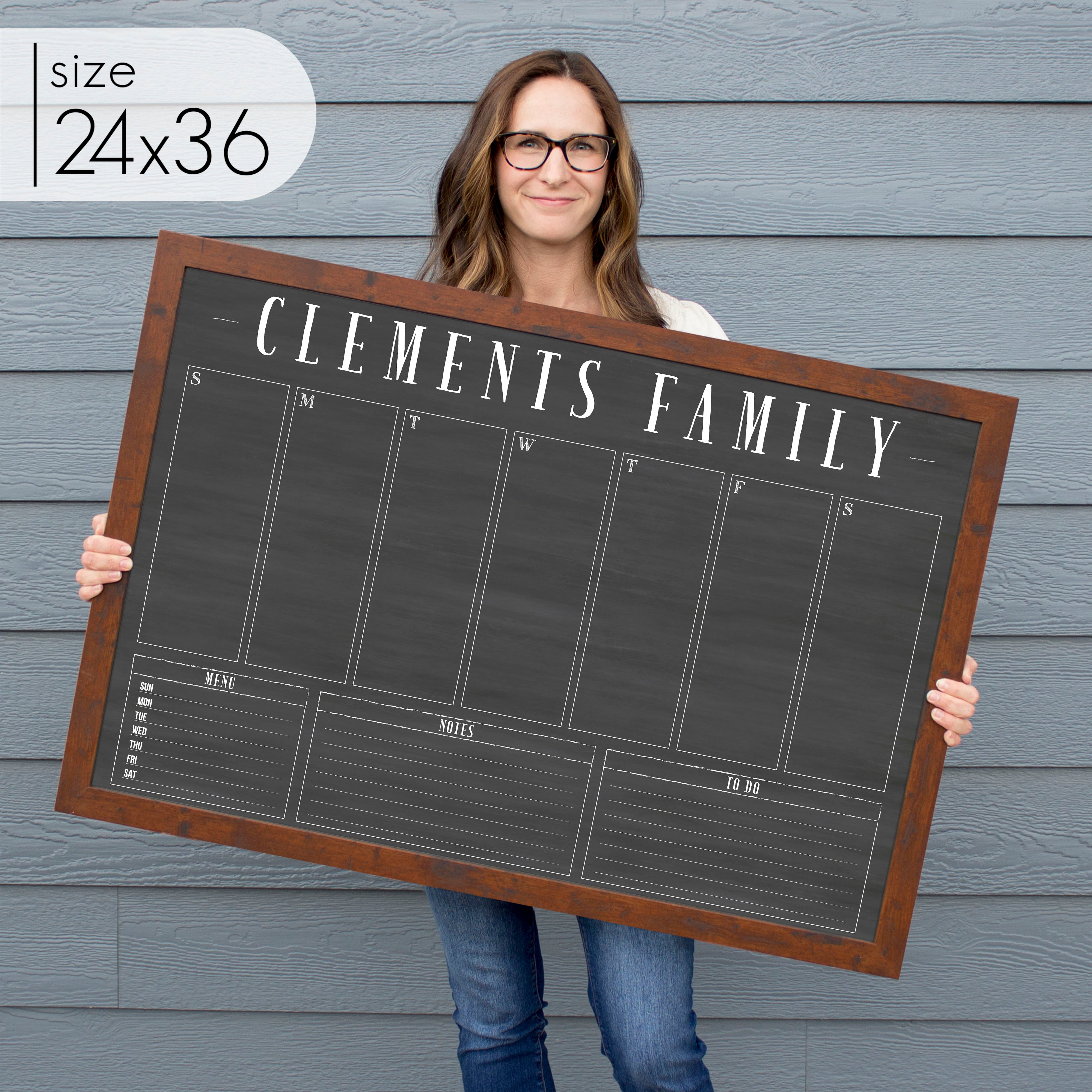 Weekly Framed Chalkboard Calendar + 3 sections | Horizontal Swanson