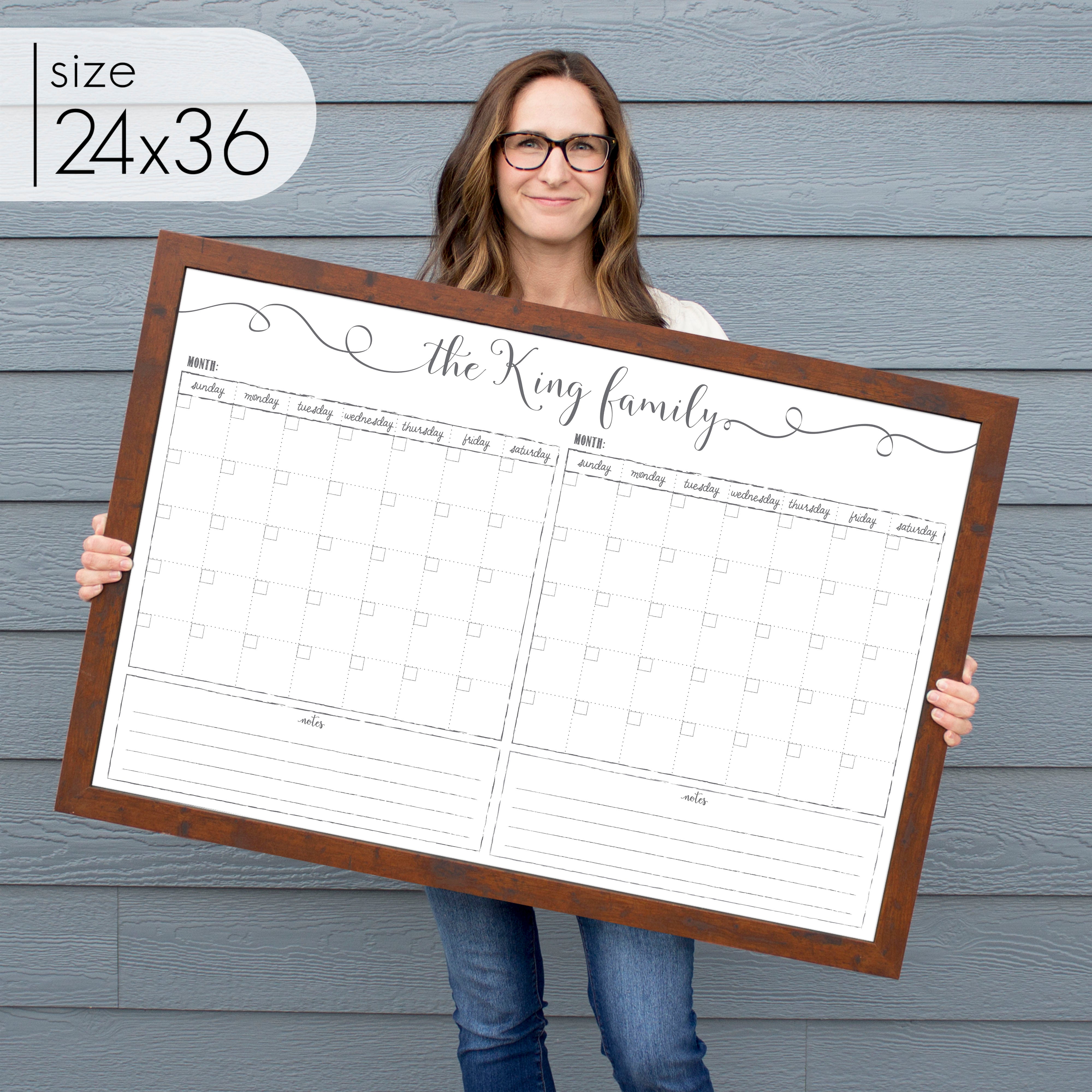 2 Month Framed Whiteboard Calendar + 2 sections | Horizontal Knope