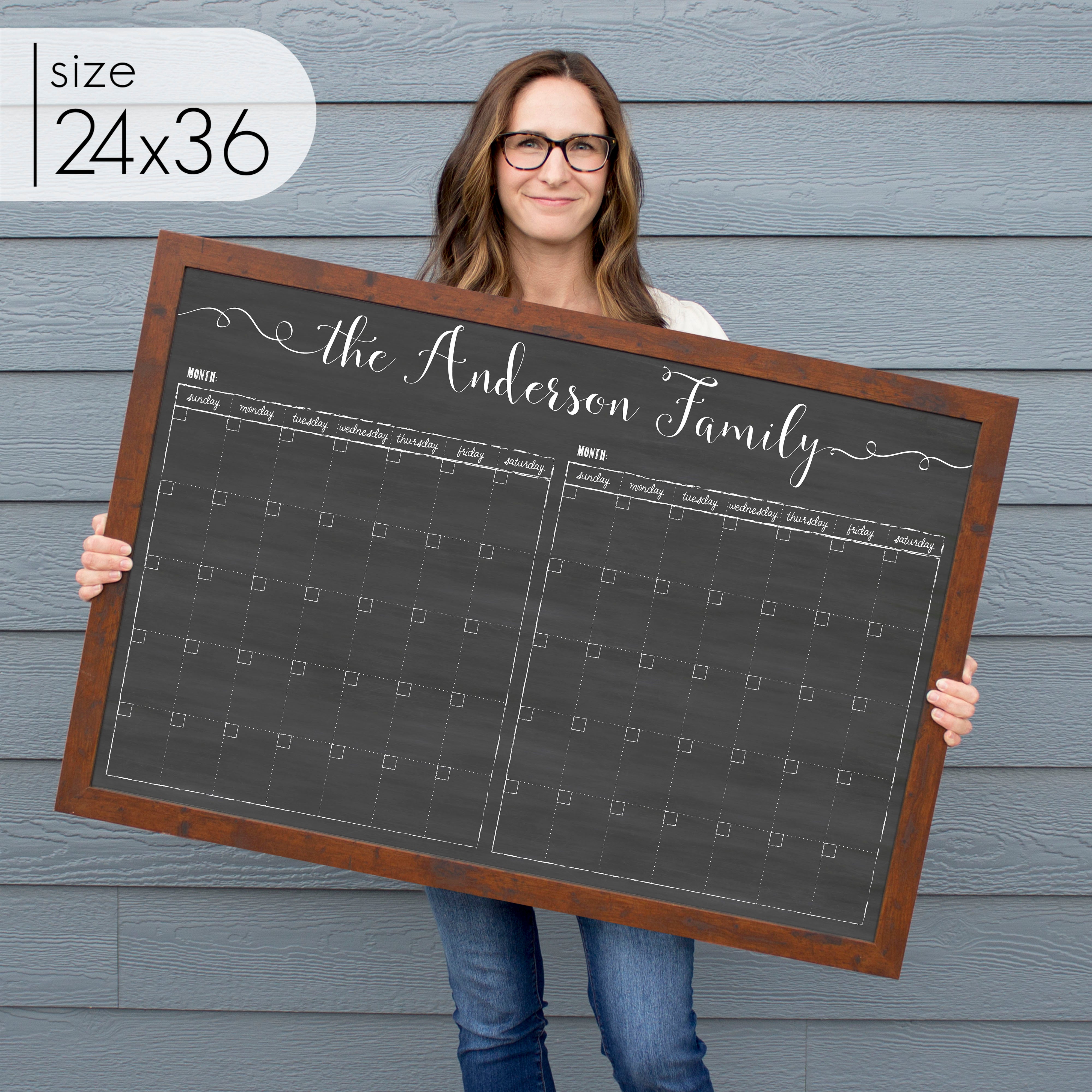 2 Month Framed Chalkboard Calendar | Horizontal Knope