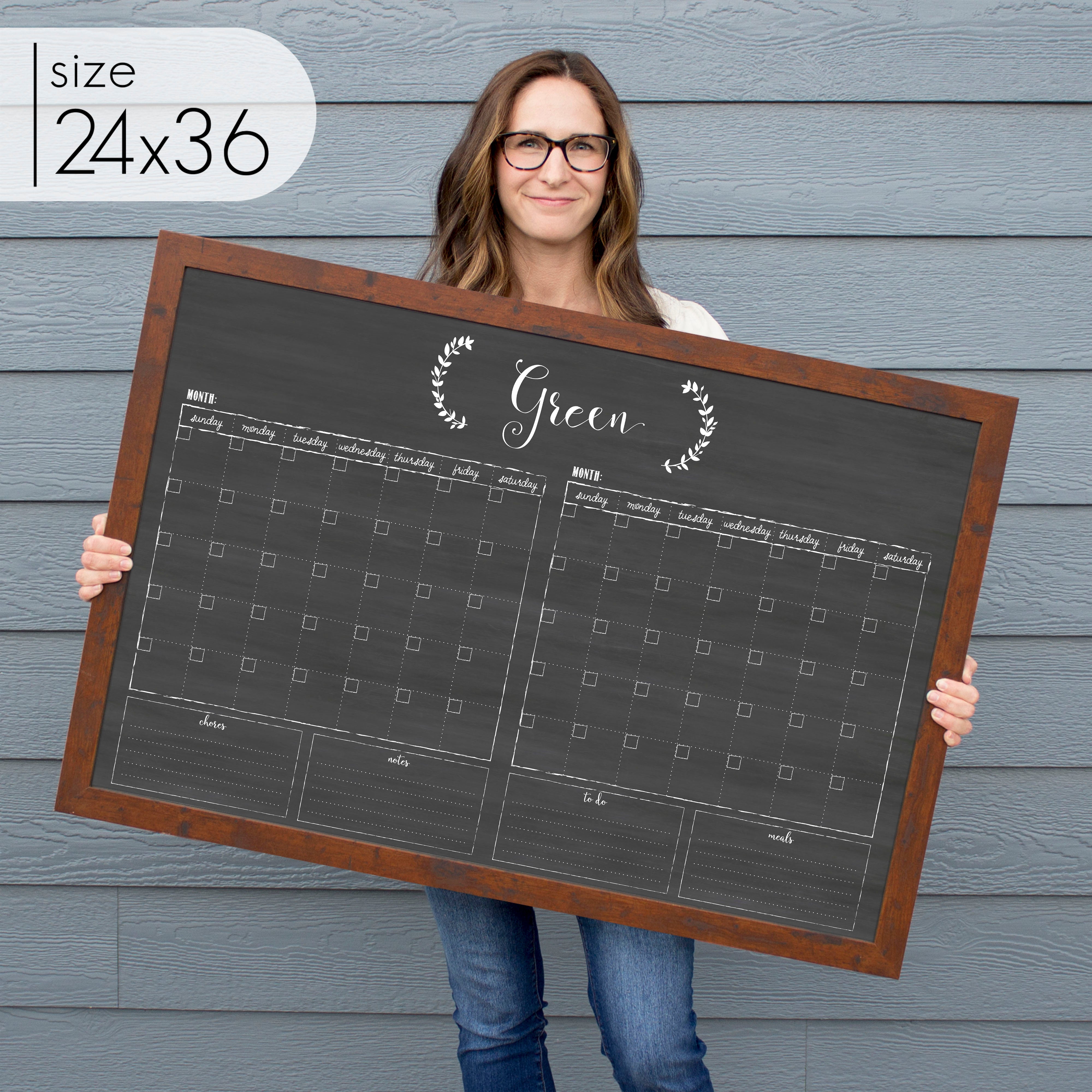 2 Month Framed Chalkboard Calendar + 4 sections | Horizontal Eagleton