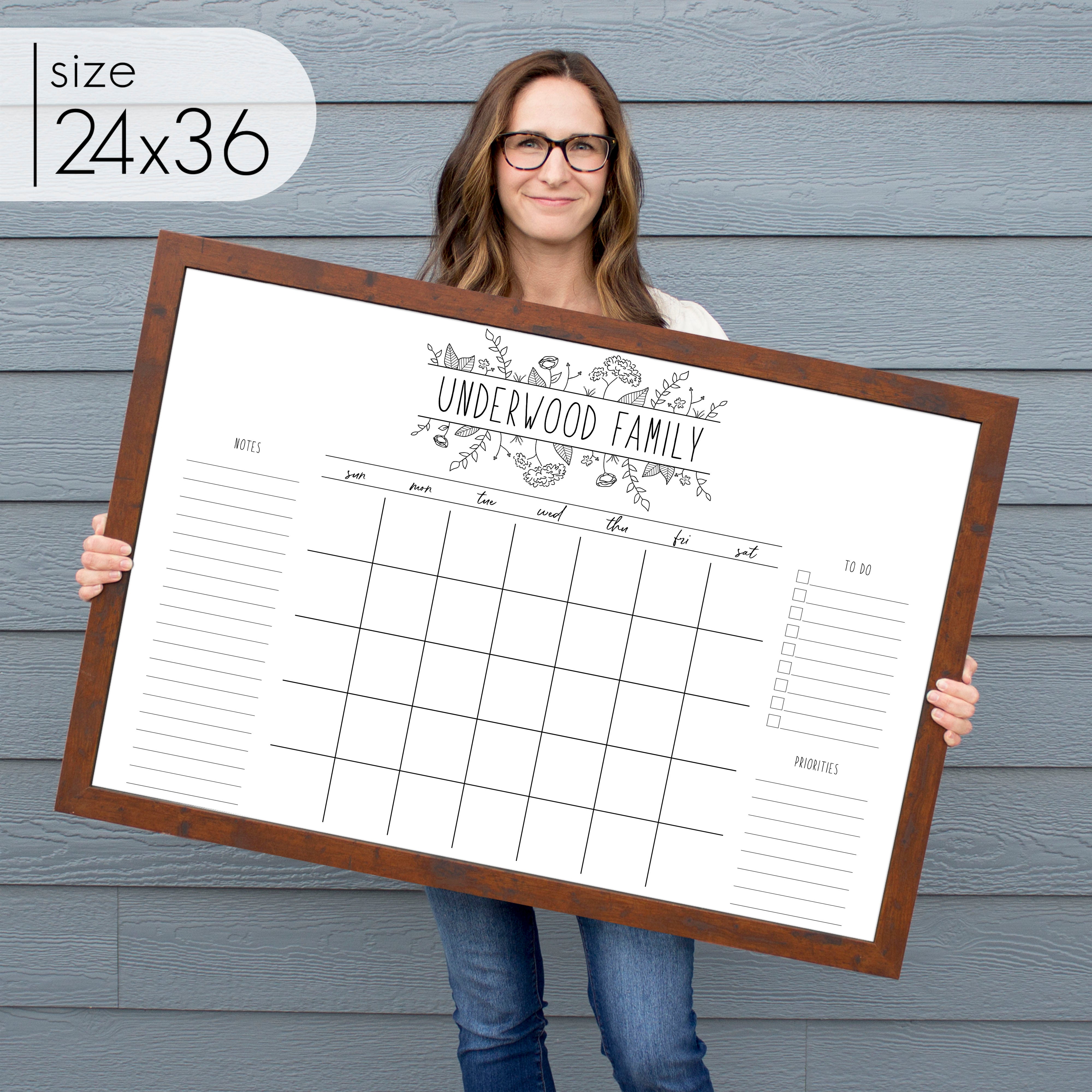Monthly Framed Whiteboard Calendar + 3 sections | Horizontal Lucy