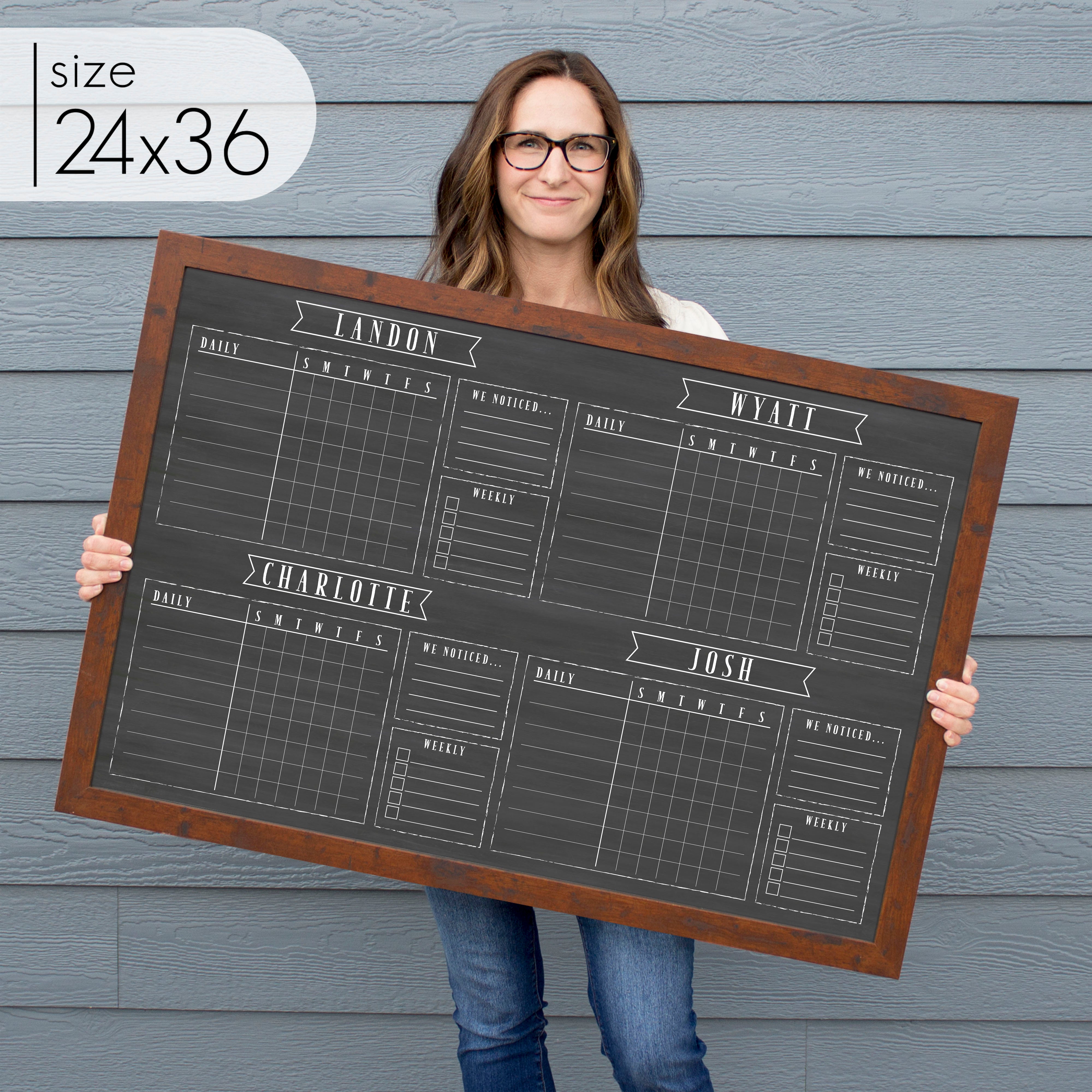 4 Person Framed Chore Chart Chalkboard | Horizontal Swanson