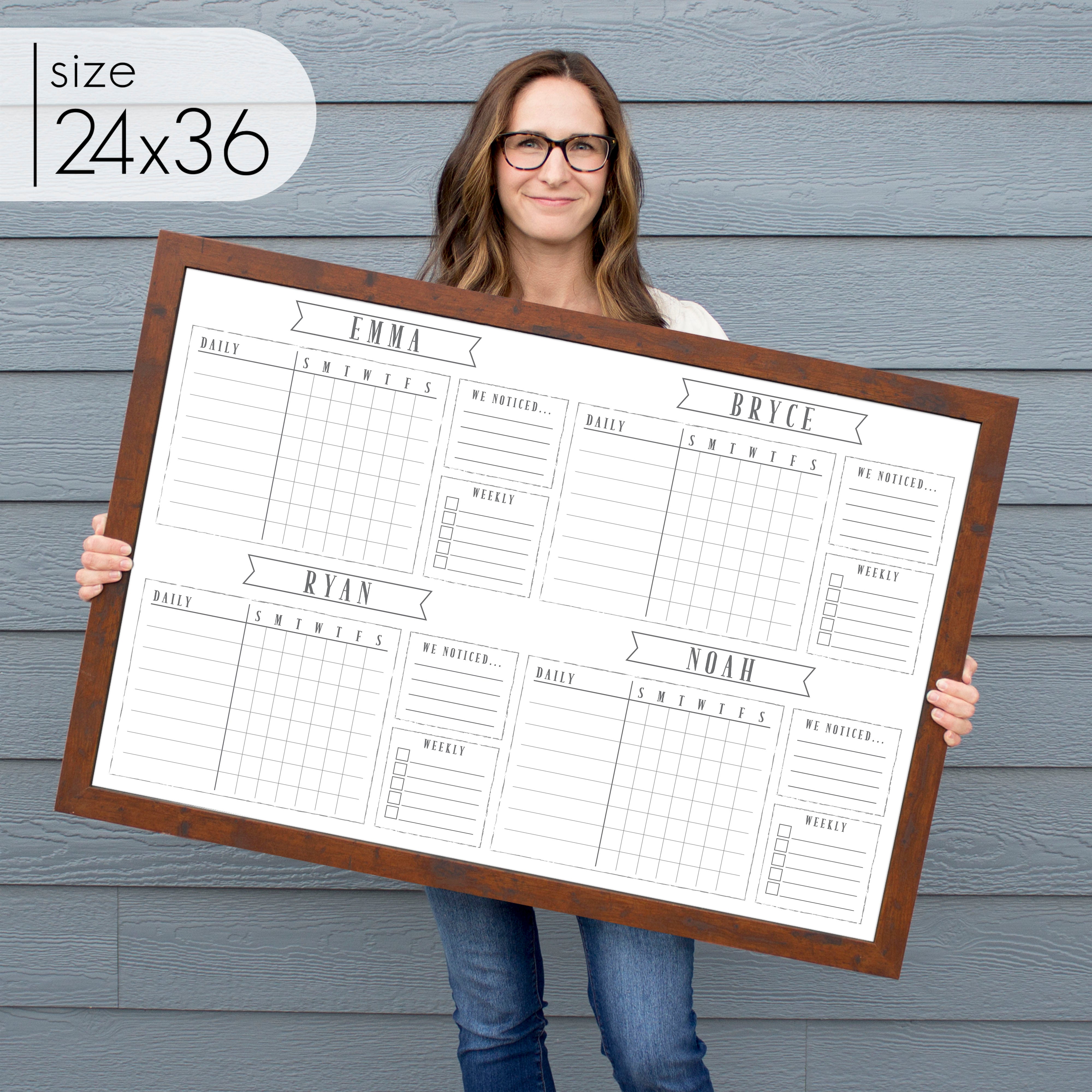 4 Person Framed Chore Chart Whiteboard | Horizontal Swanson