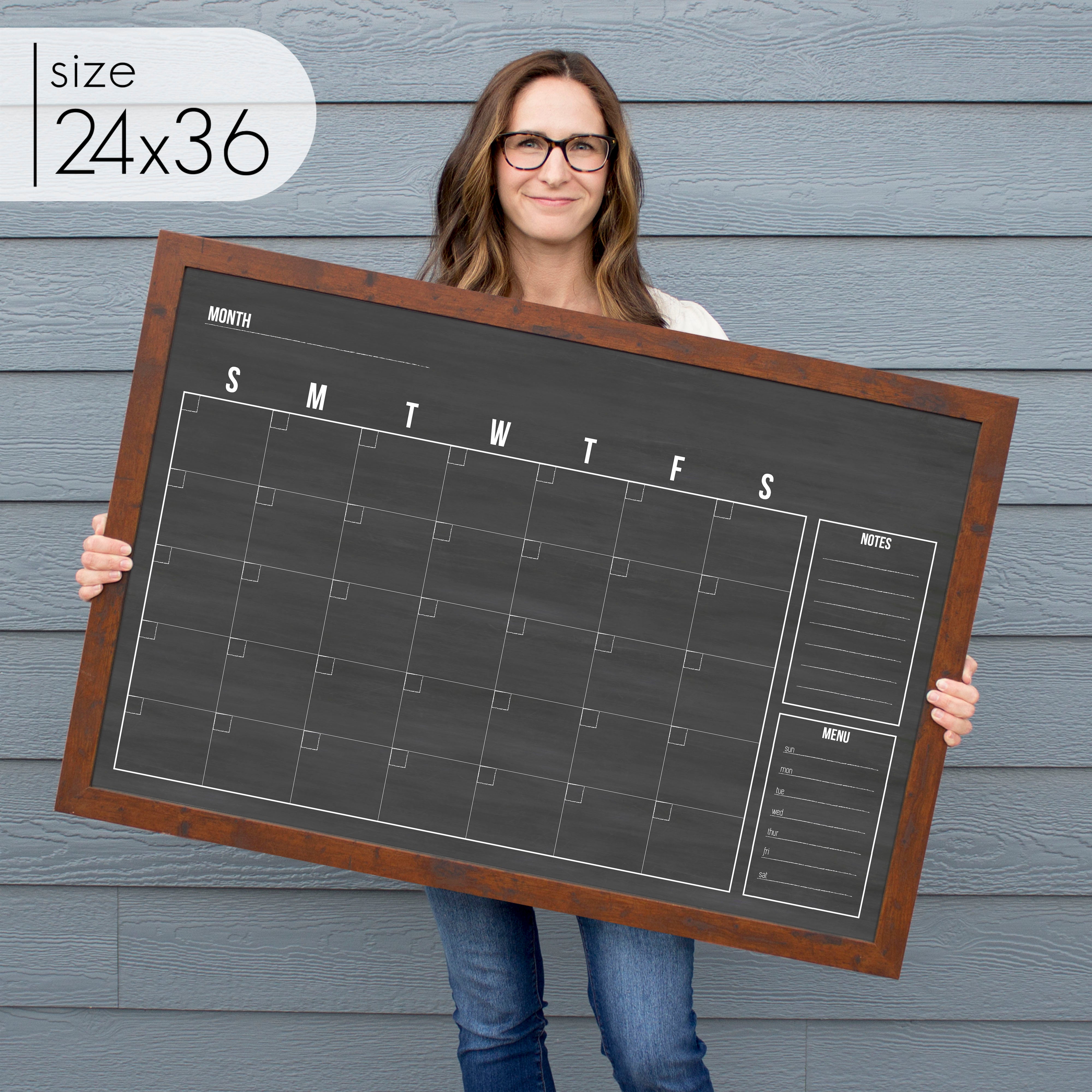 Monthly Framed Chalkboard Calendar + 2 sections | Horizontal Dwyer