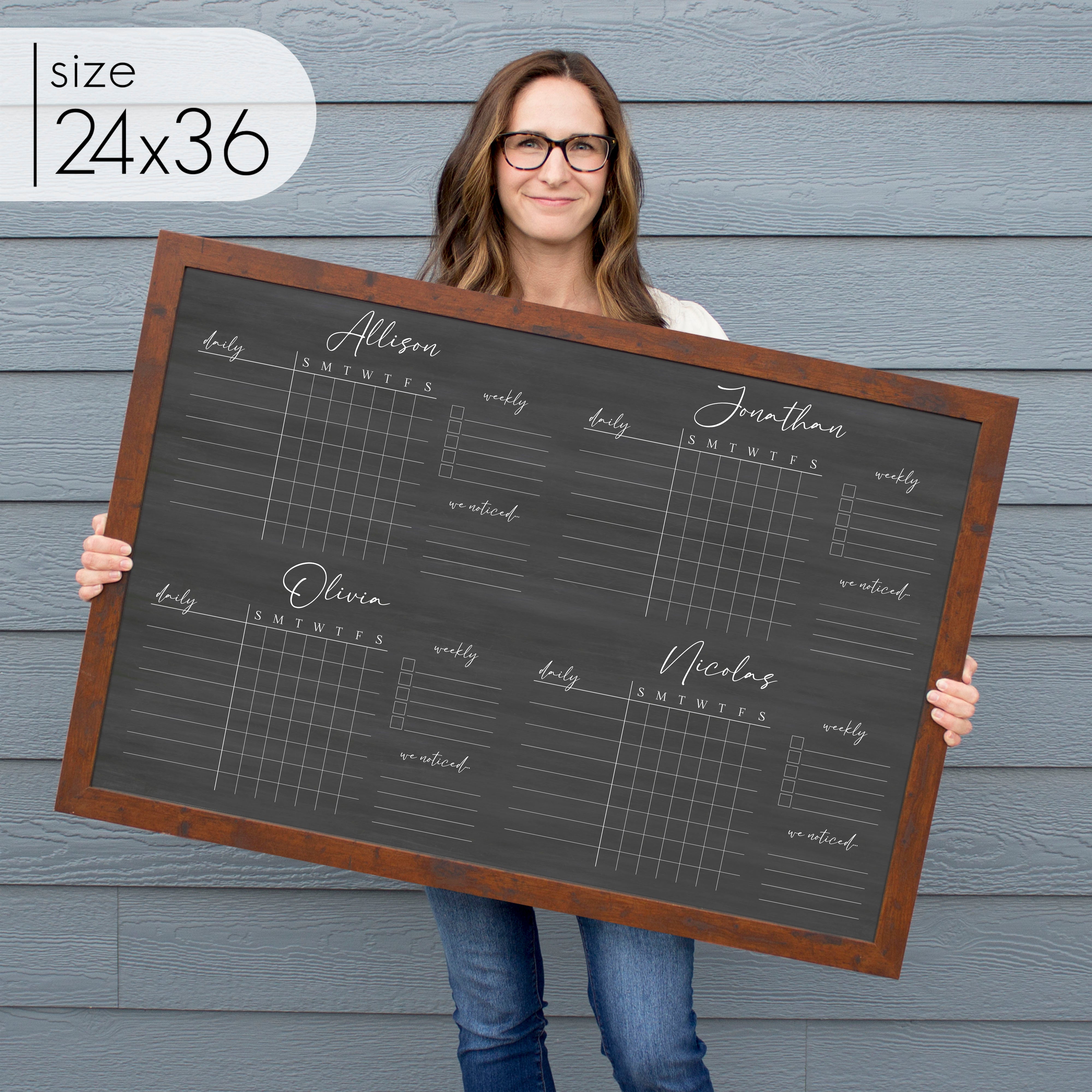 4 Person Framed Chore Chart Chalkboard | Horizontal Pennington