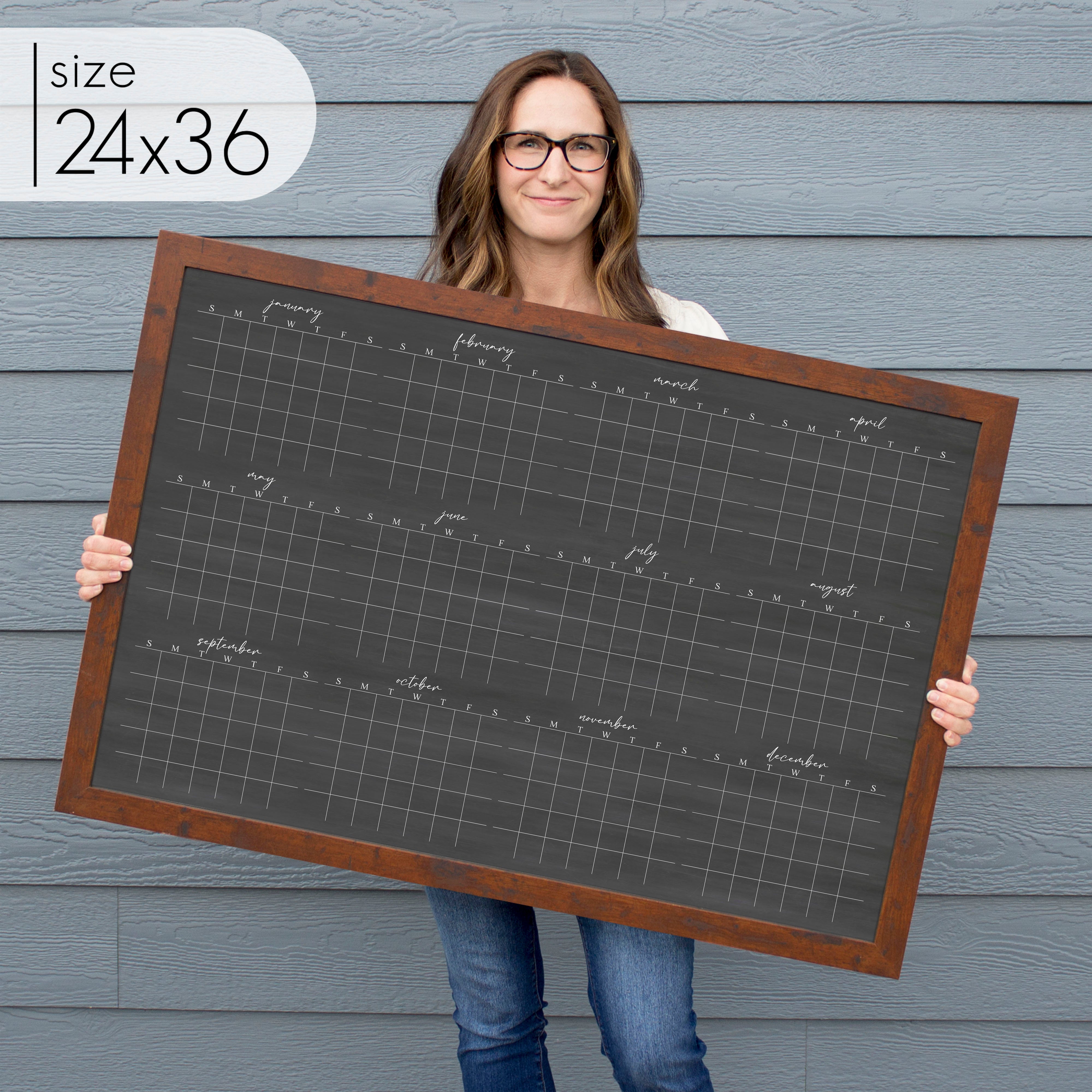 Framed Yearly Chalkboard Calendar | Horizontal Pennington