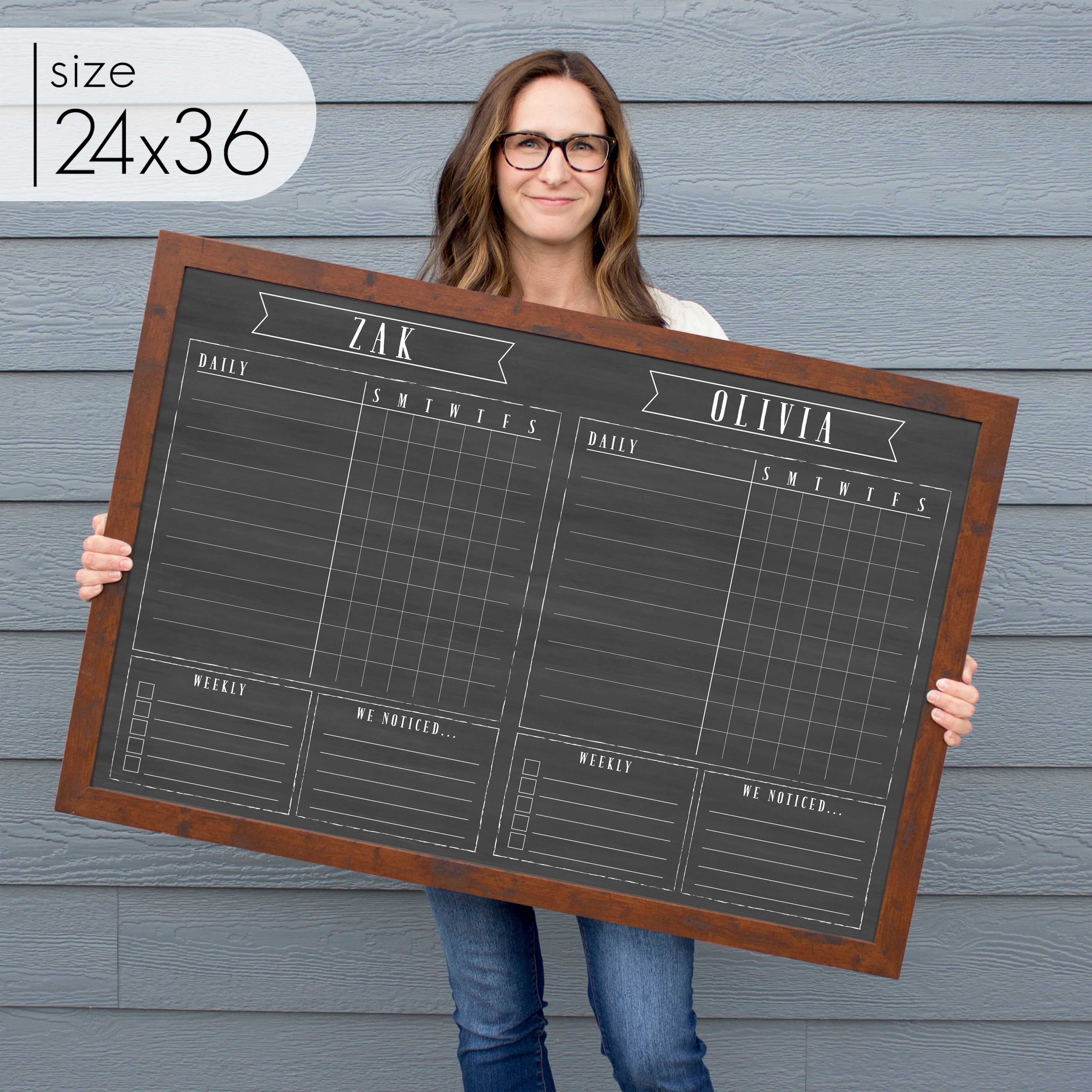 2 Person Framed Chalkboard Chore Chart  | Horizontal Swanson