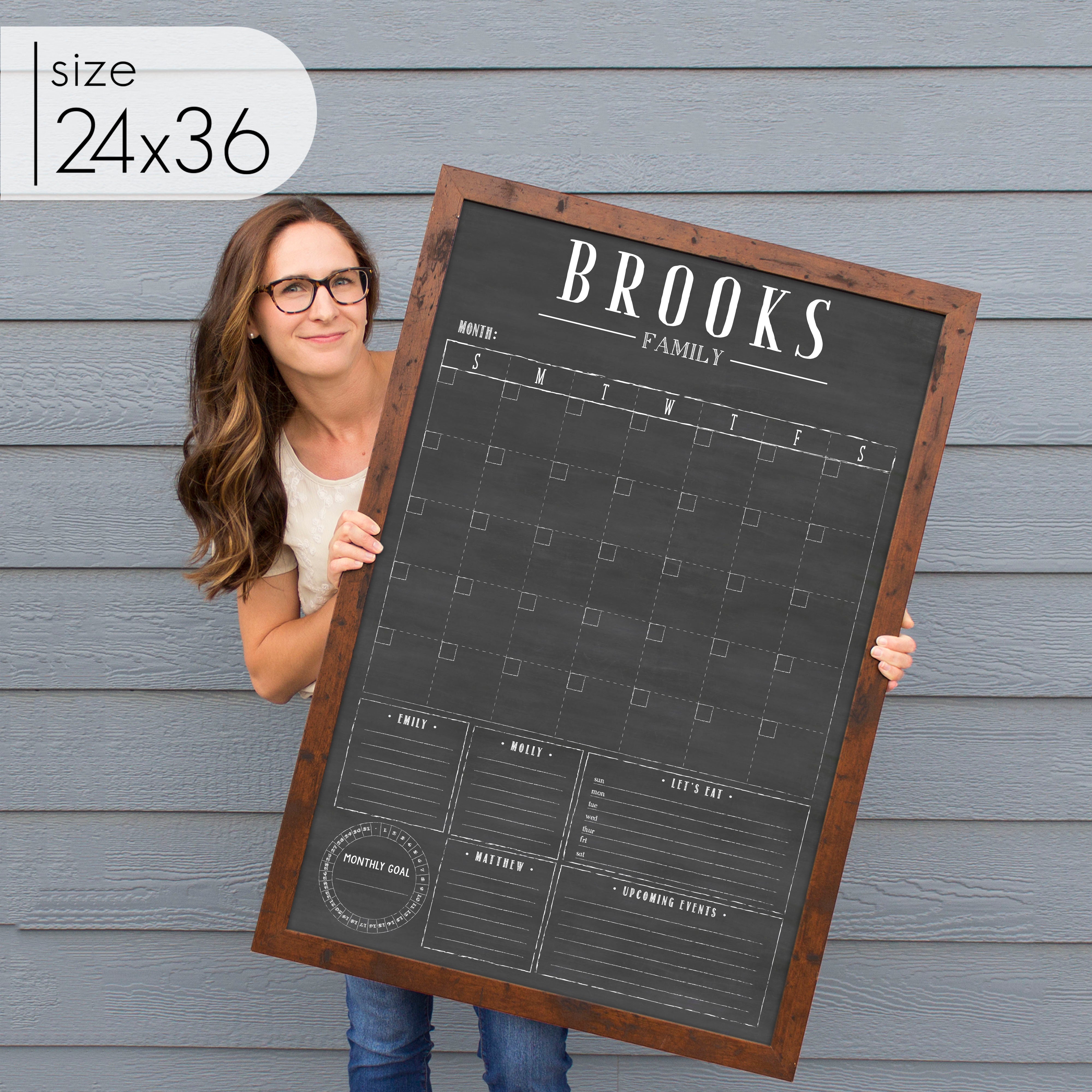 Framed Month + Goal Chalkboard Calendar + 5 sections | Vertical Swanson