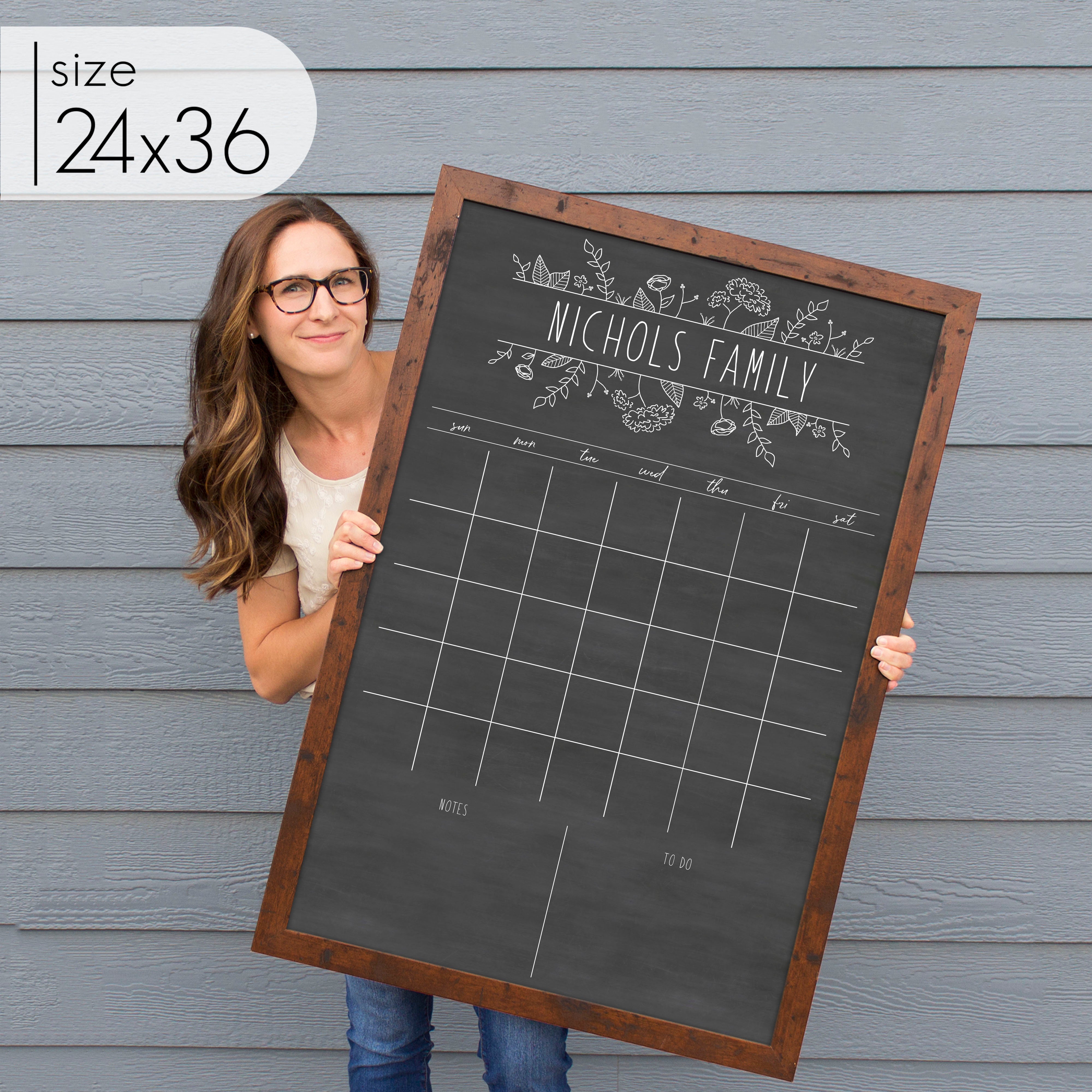 Monthly Framed Chalkboard Calendar + 2 sections | Vertical Lucy