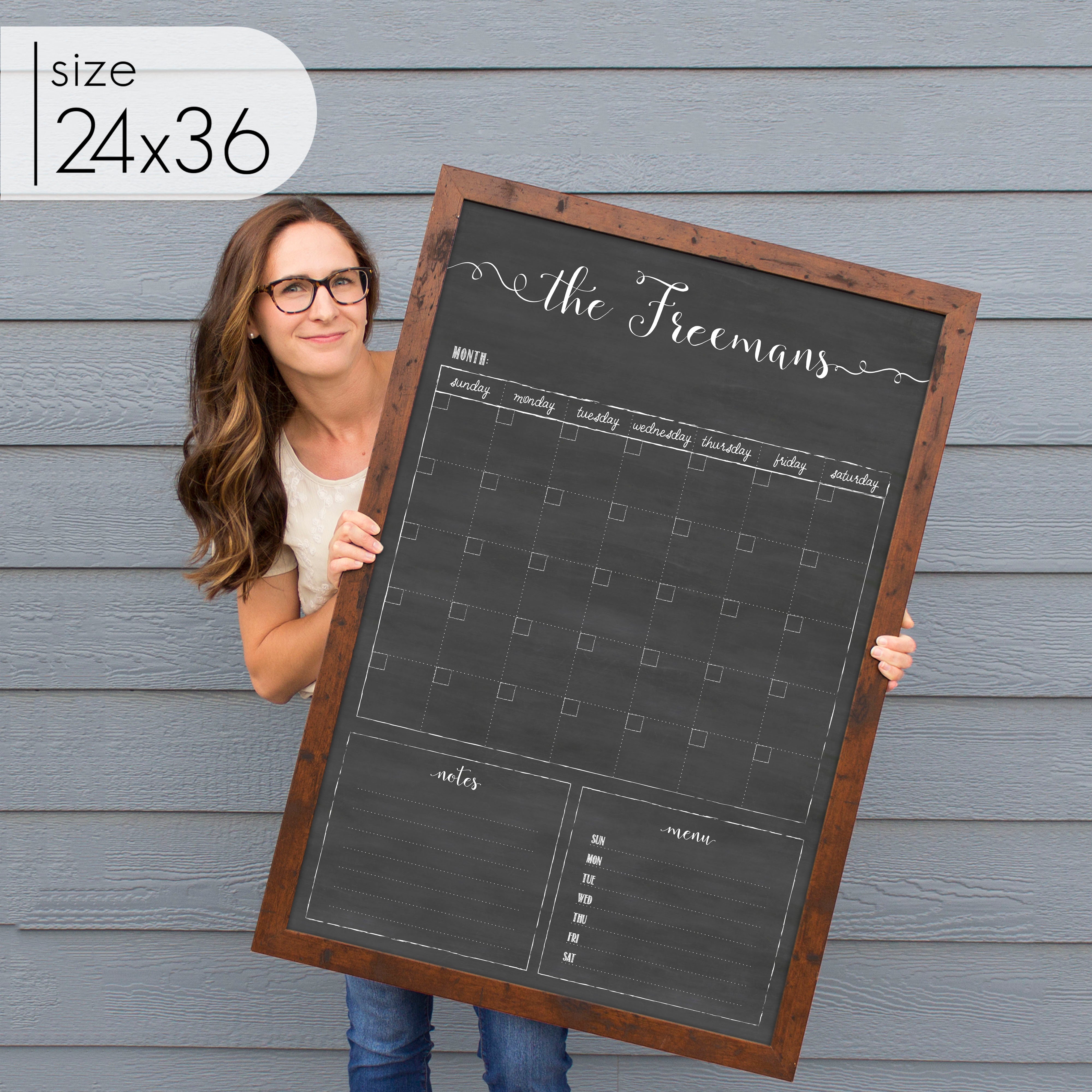 Monthly Framed Chalkboard Calendar + 2 sections | Vertical Knope