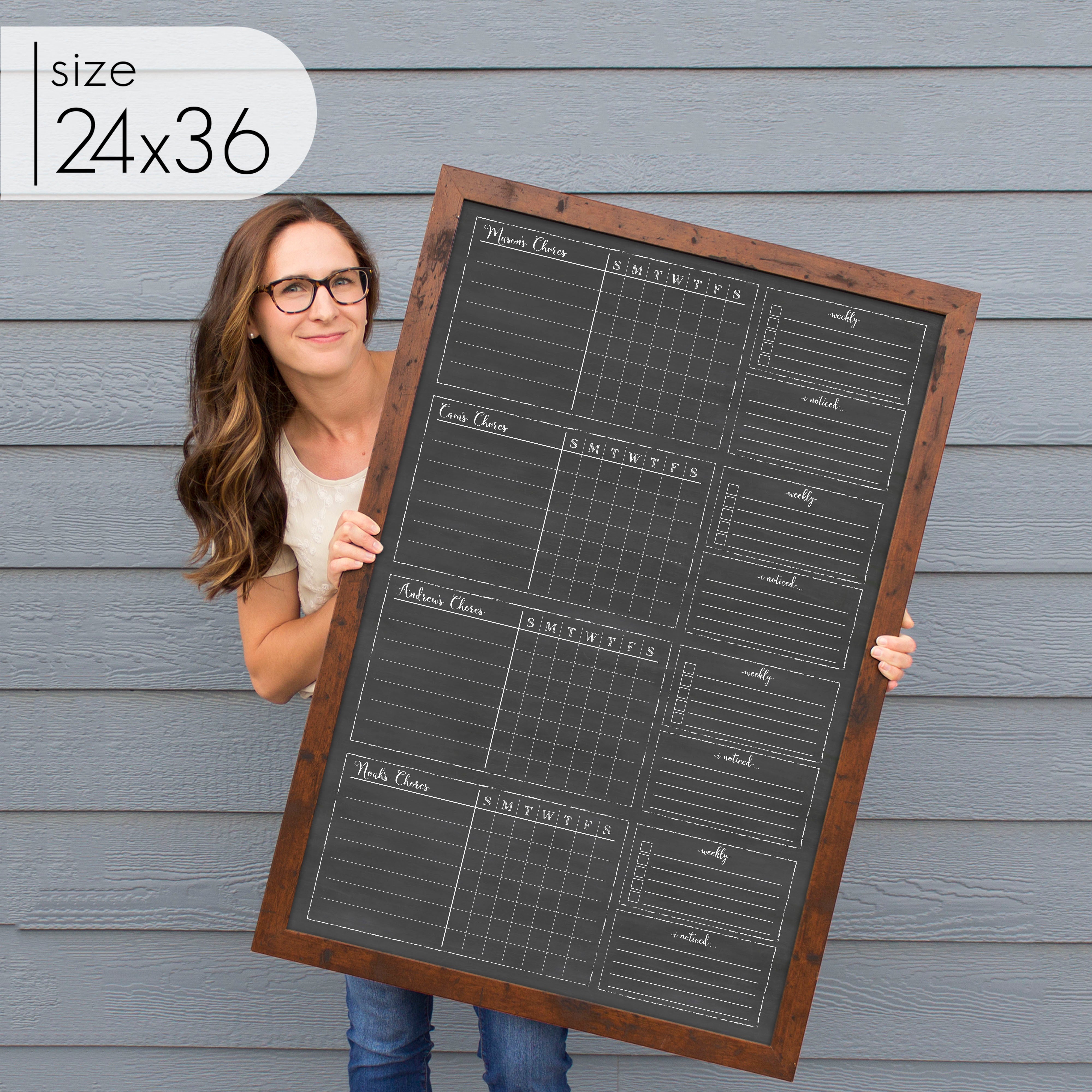 4 Person Framed Chalkboard Chore Chart  | Vertical Knope