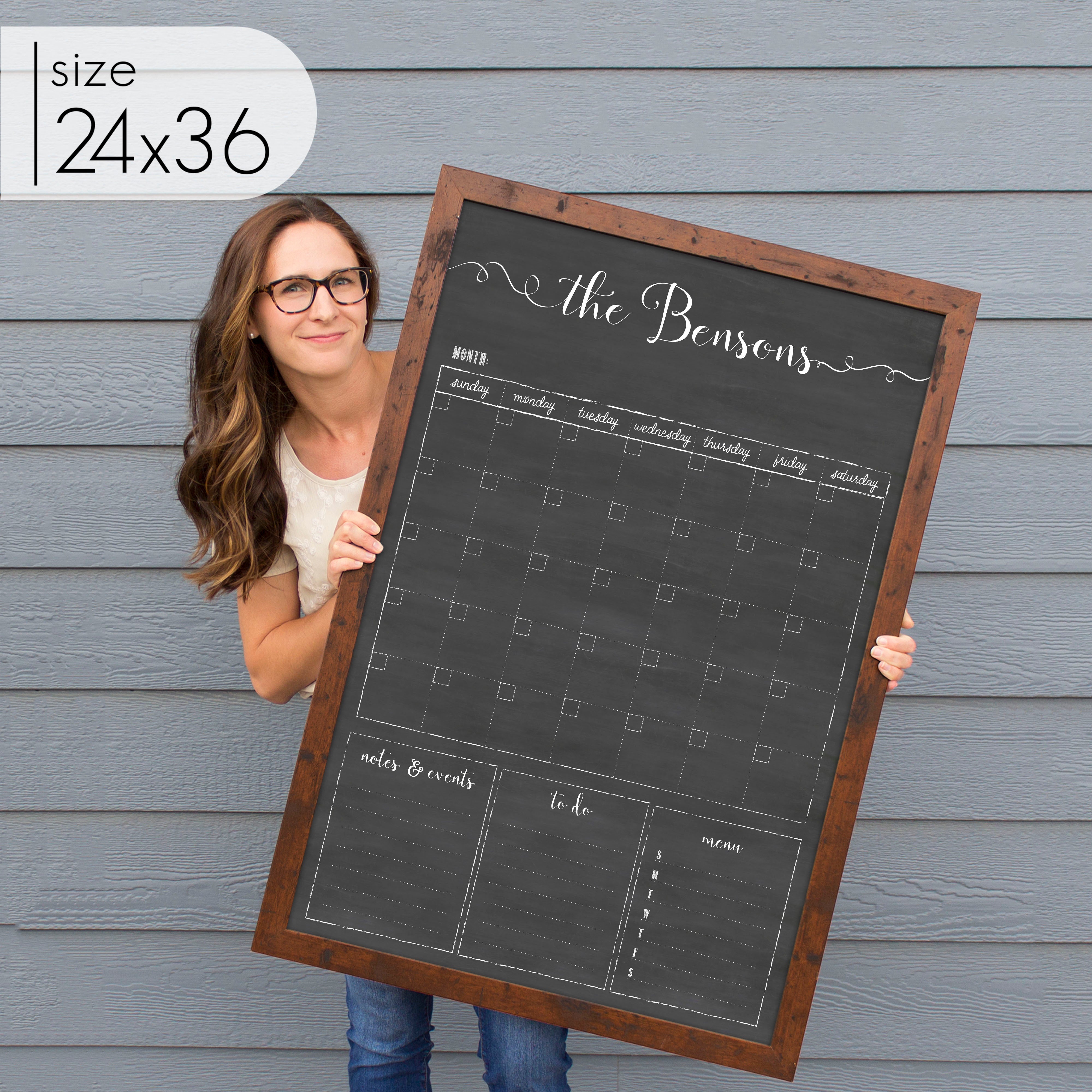 Monthly Framed Chalkboard Calendar + 3 sections | Vertical Knope