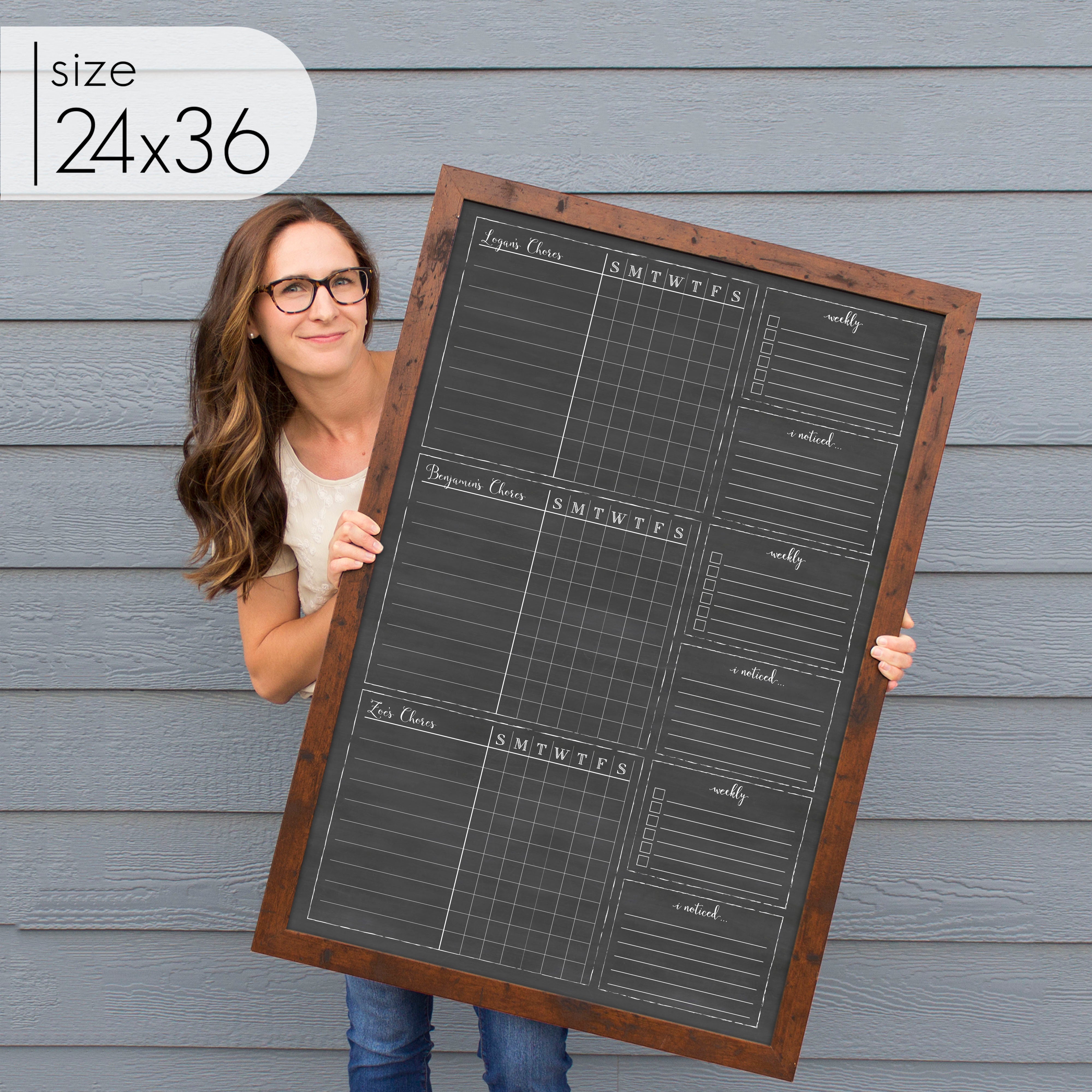 3 Person Framed Chalkboard Chore Chart  | Vertical Knope