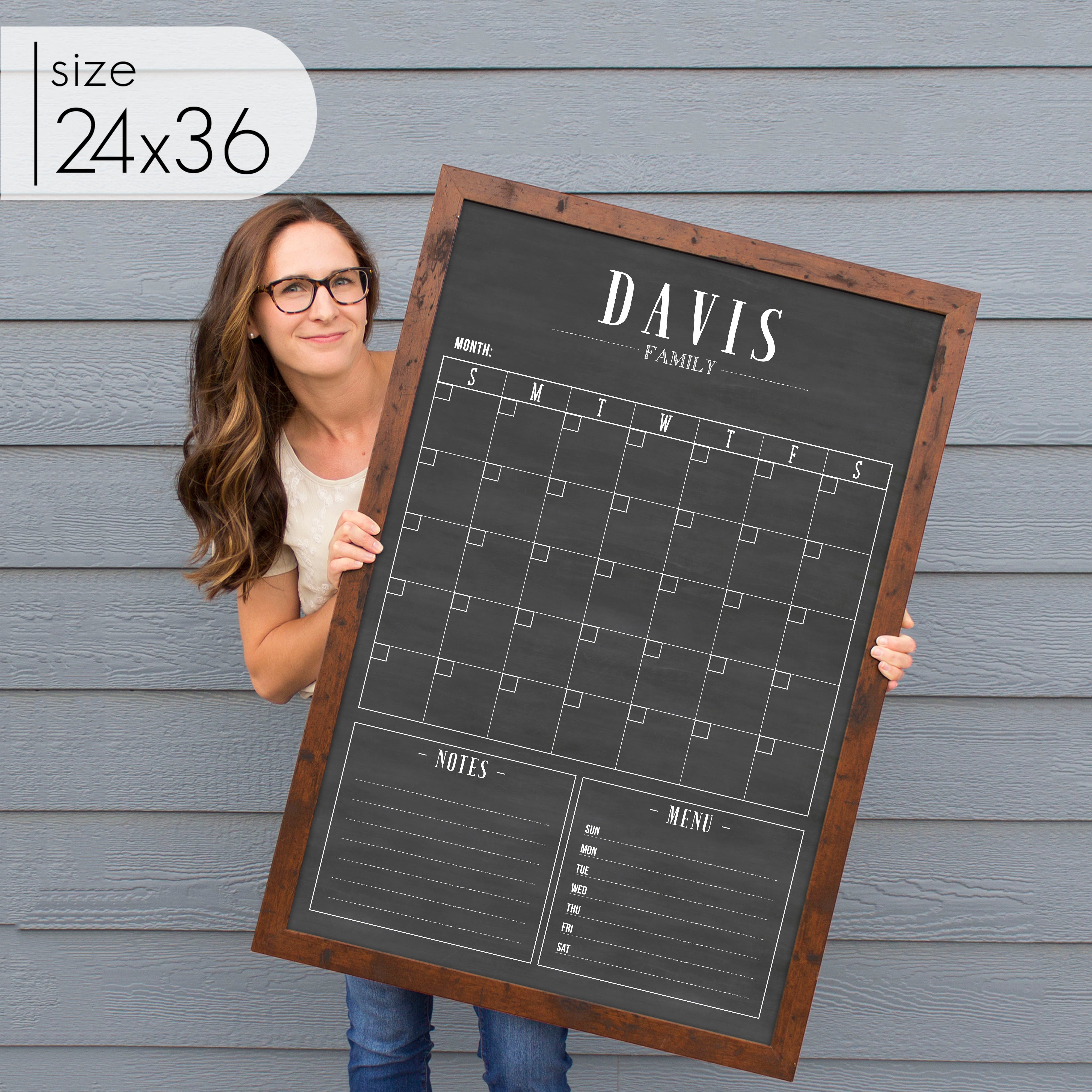 Monthly Framed Chalkboard Calendar + 2 sections | Vertical Swanson