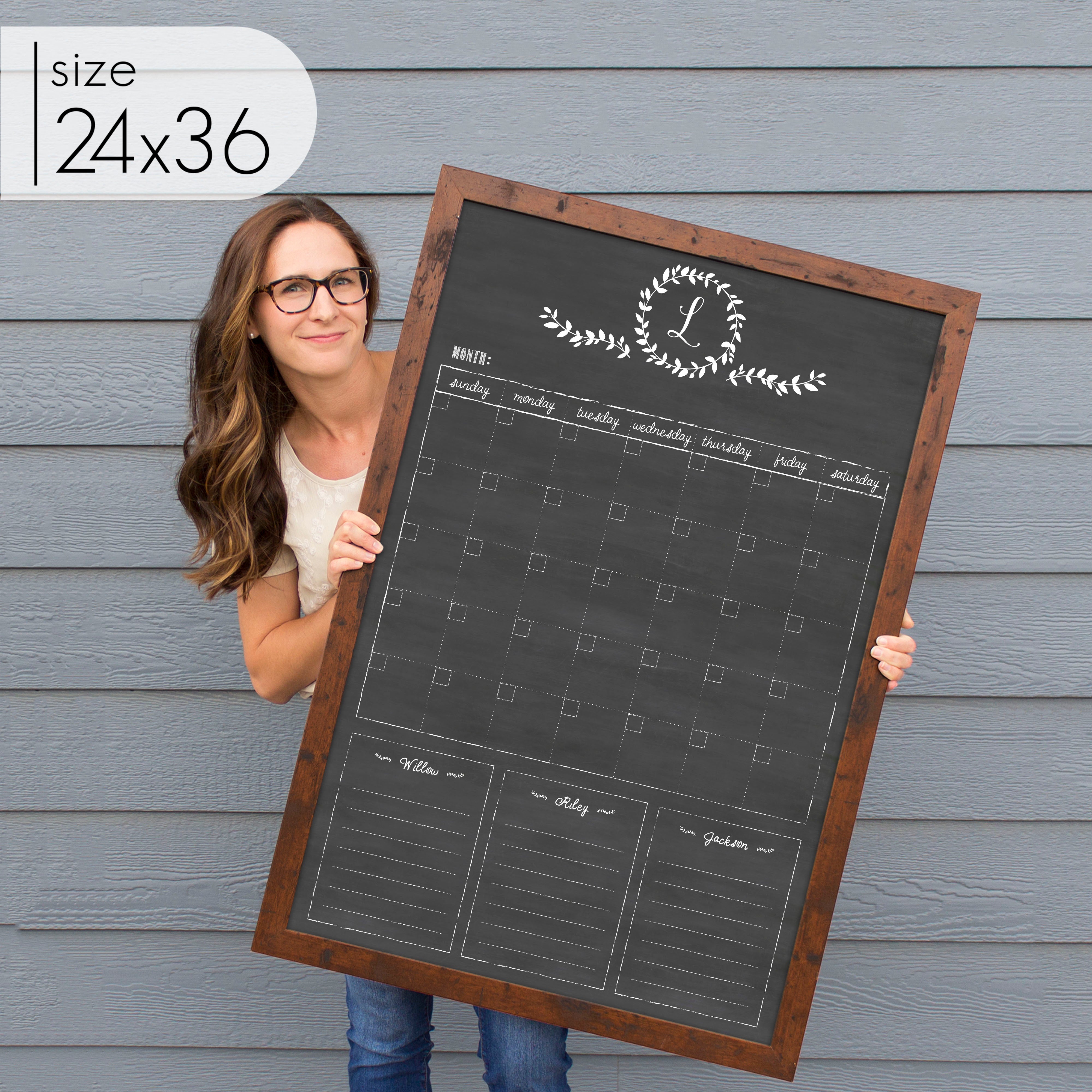 Monthly Framed Chalkboard Calendar + 3 sections | Vertical Donna
