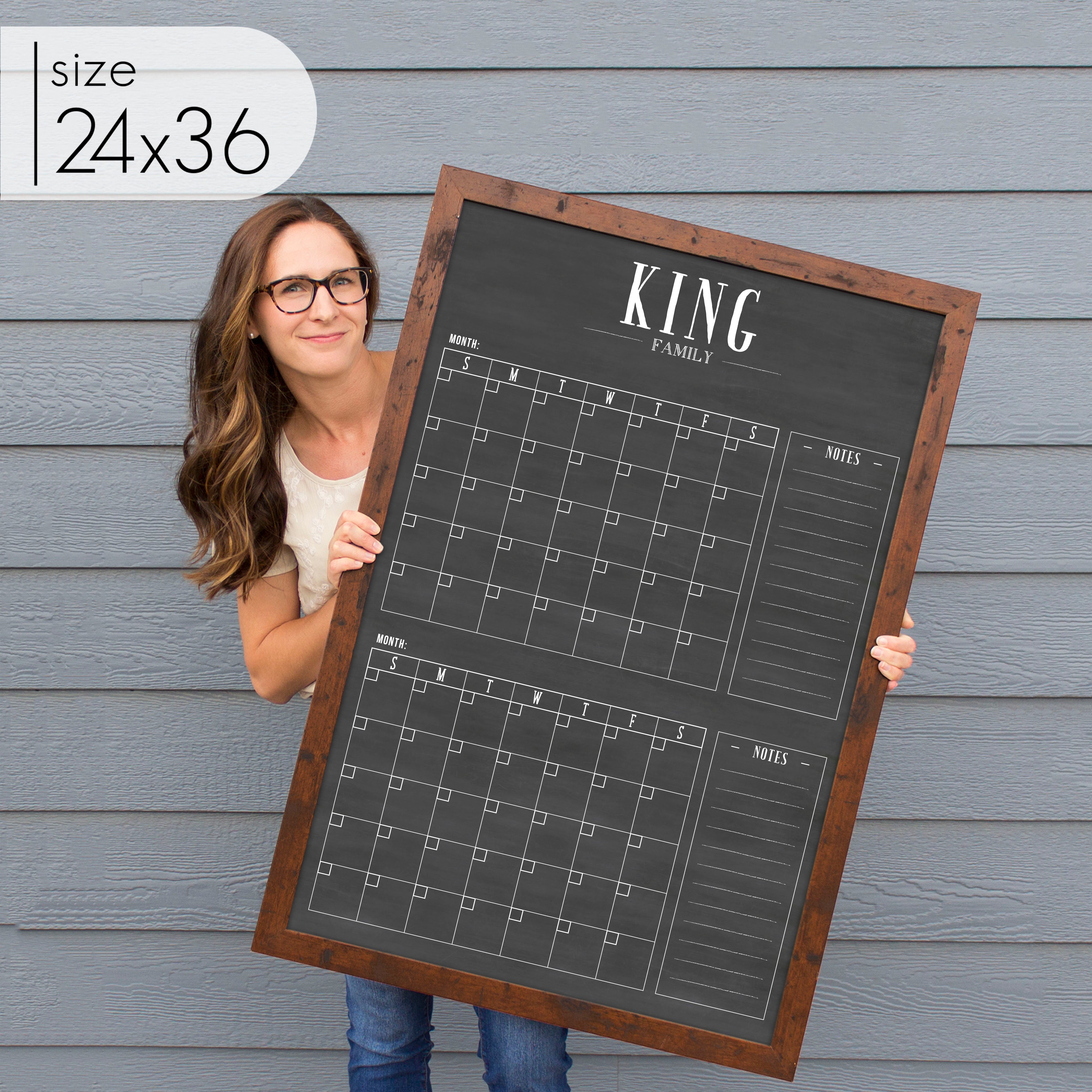 2 Month Framed Chalkboard Calendar + 2 sections | Vertical Swanson