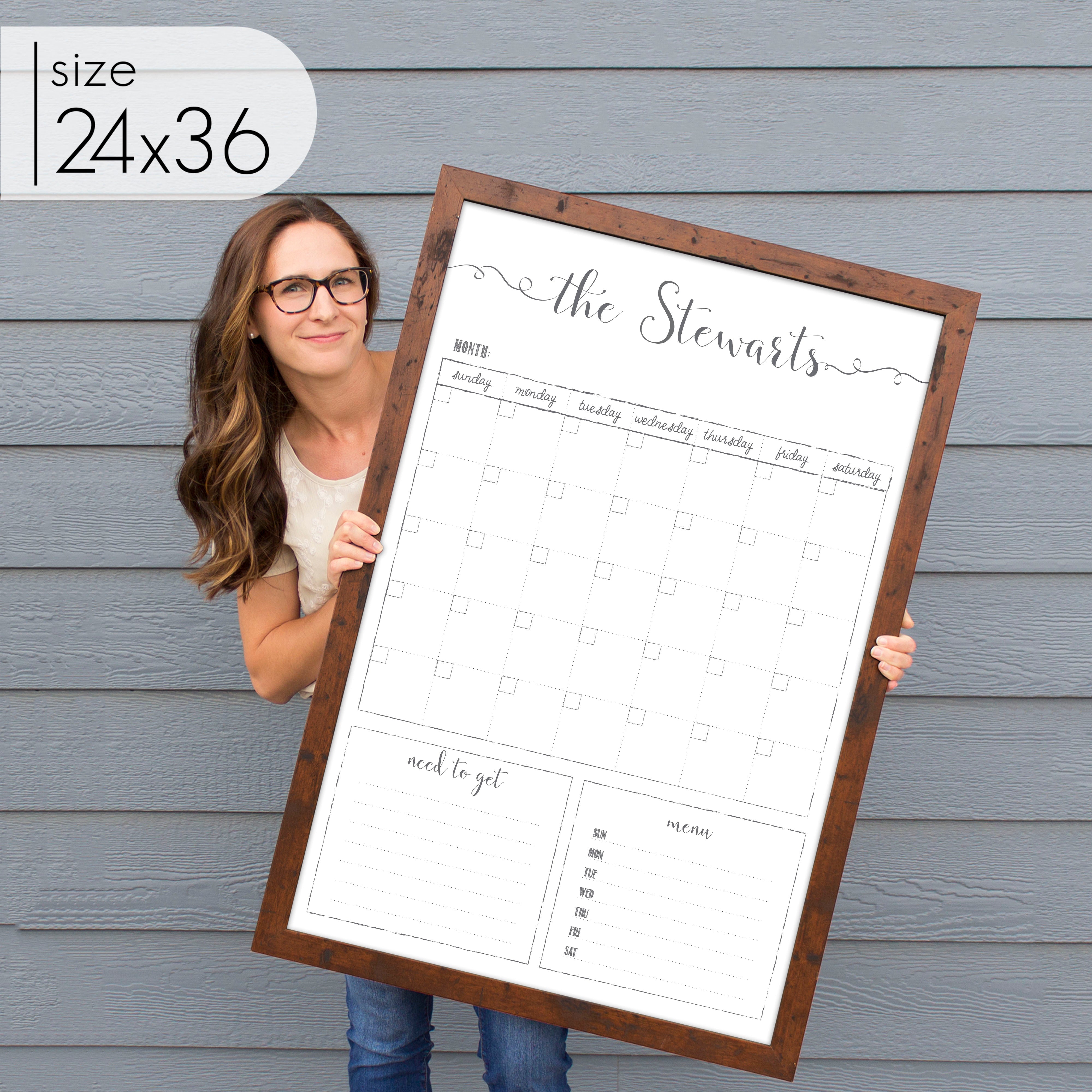 Monthly Framed Whiteboard Calendar + 2 sections | Vertical Knope