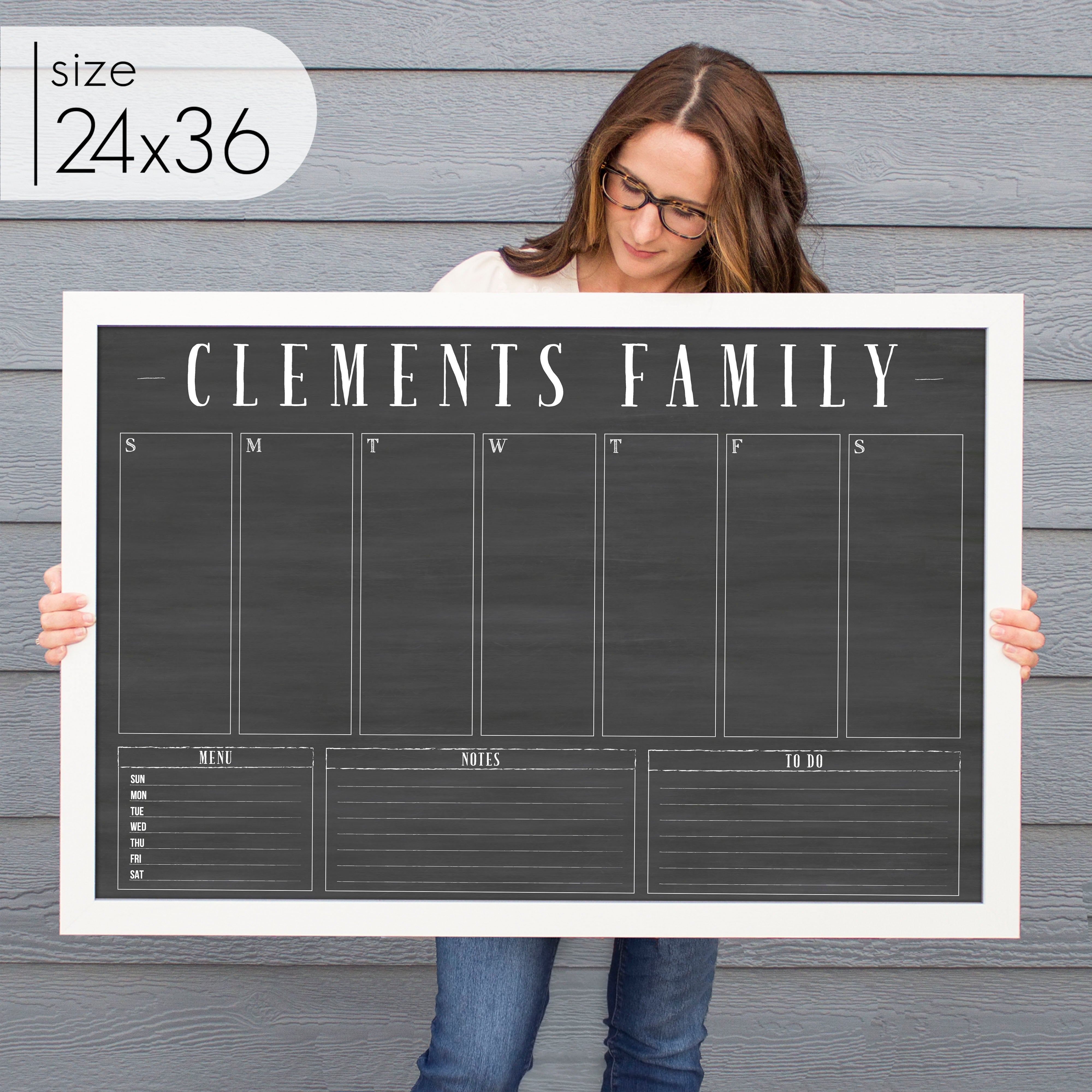 Weekly Framed Chalkboard Calendar + 3 sections | Horizontal Swanson