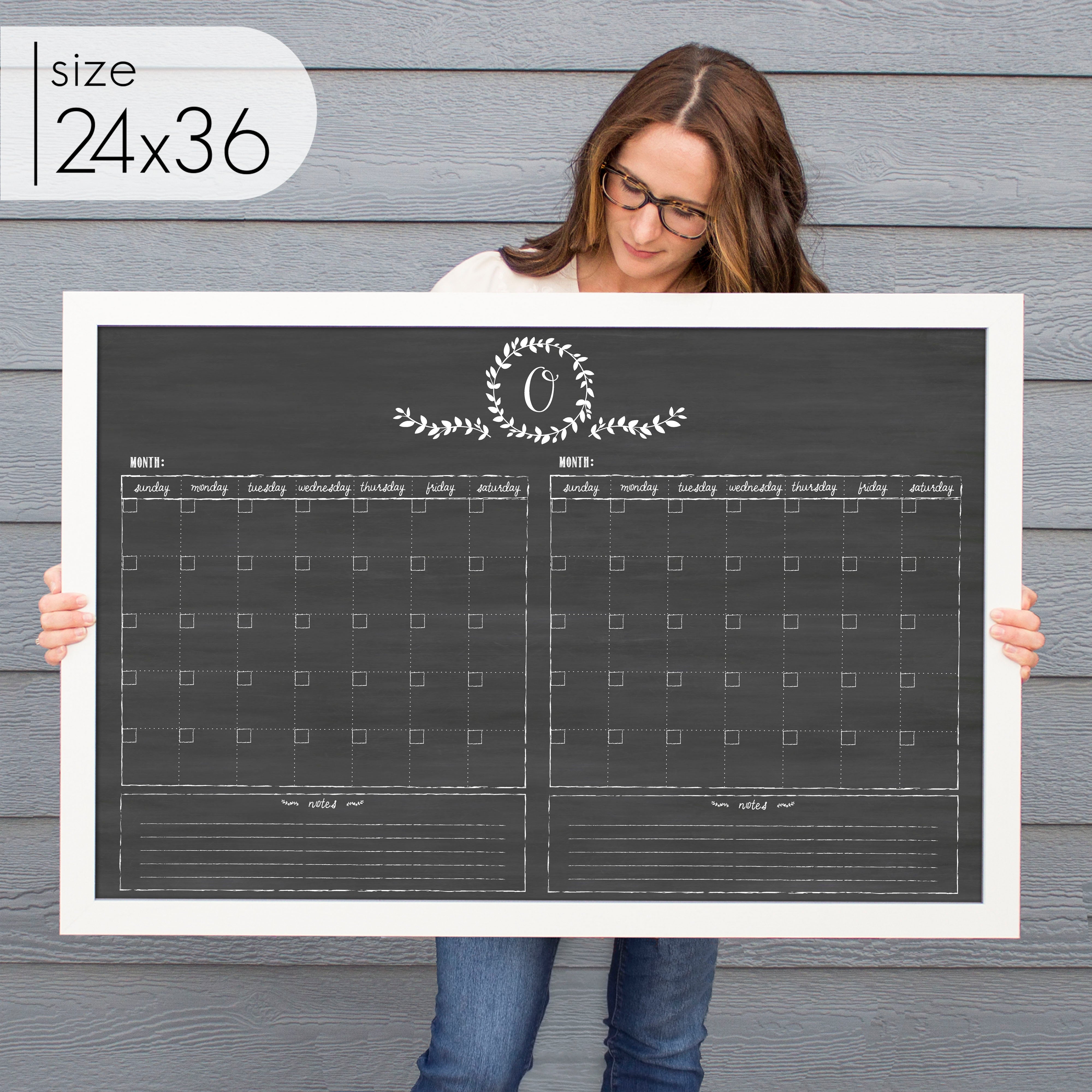 2 Month Framed Chalkboard Calendar + 2 sections | Horizontal Donna