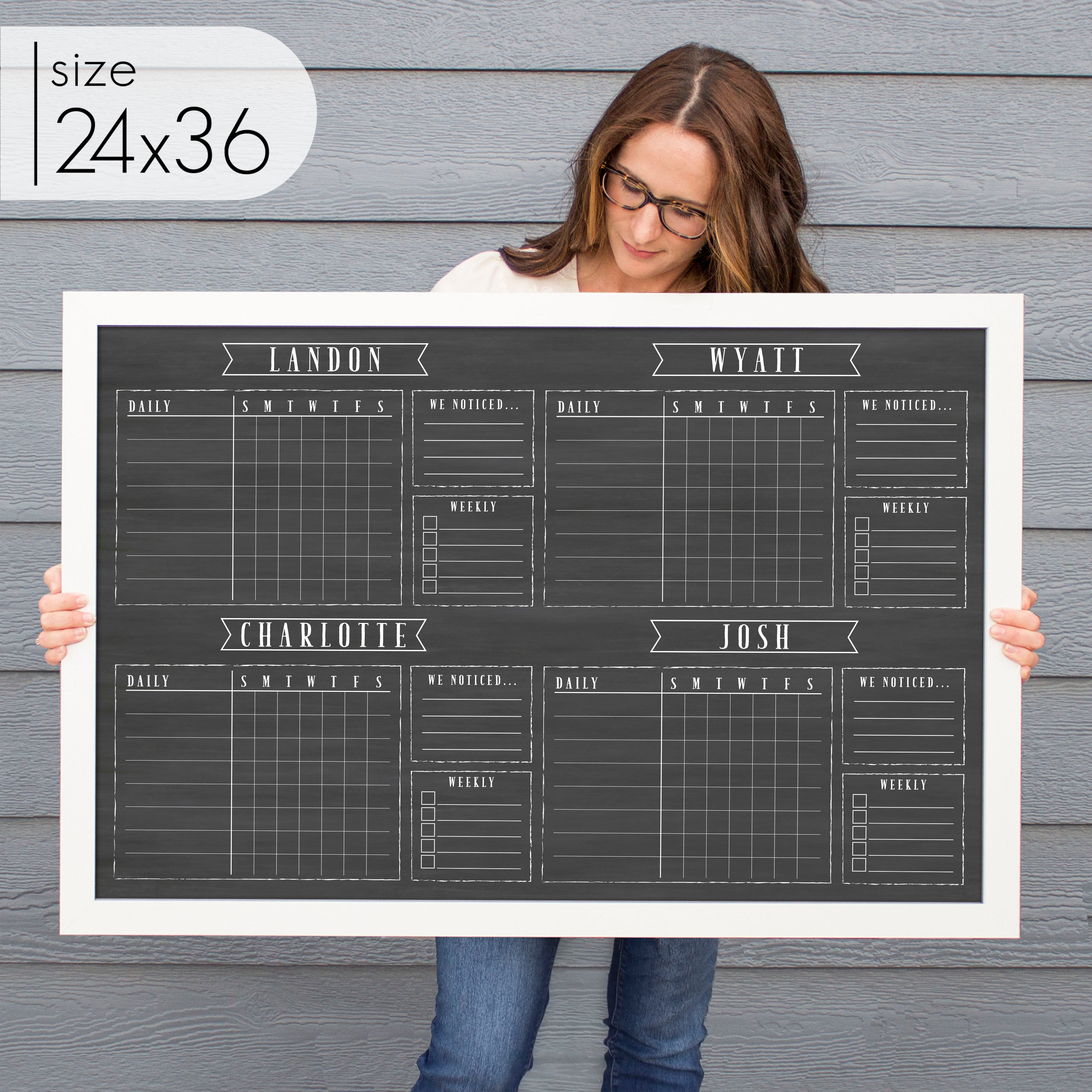 4 Person Framed Chore Chart Chalkboard | Horizontal Swanson