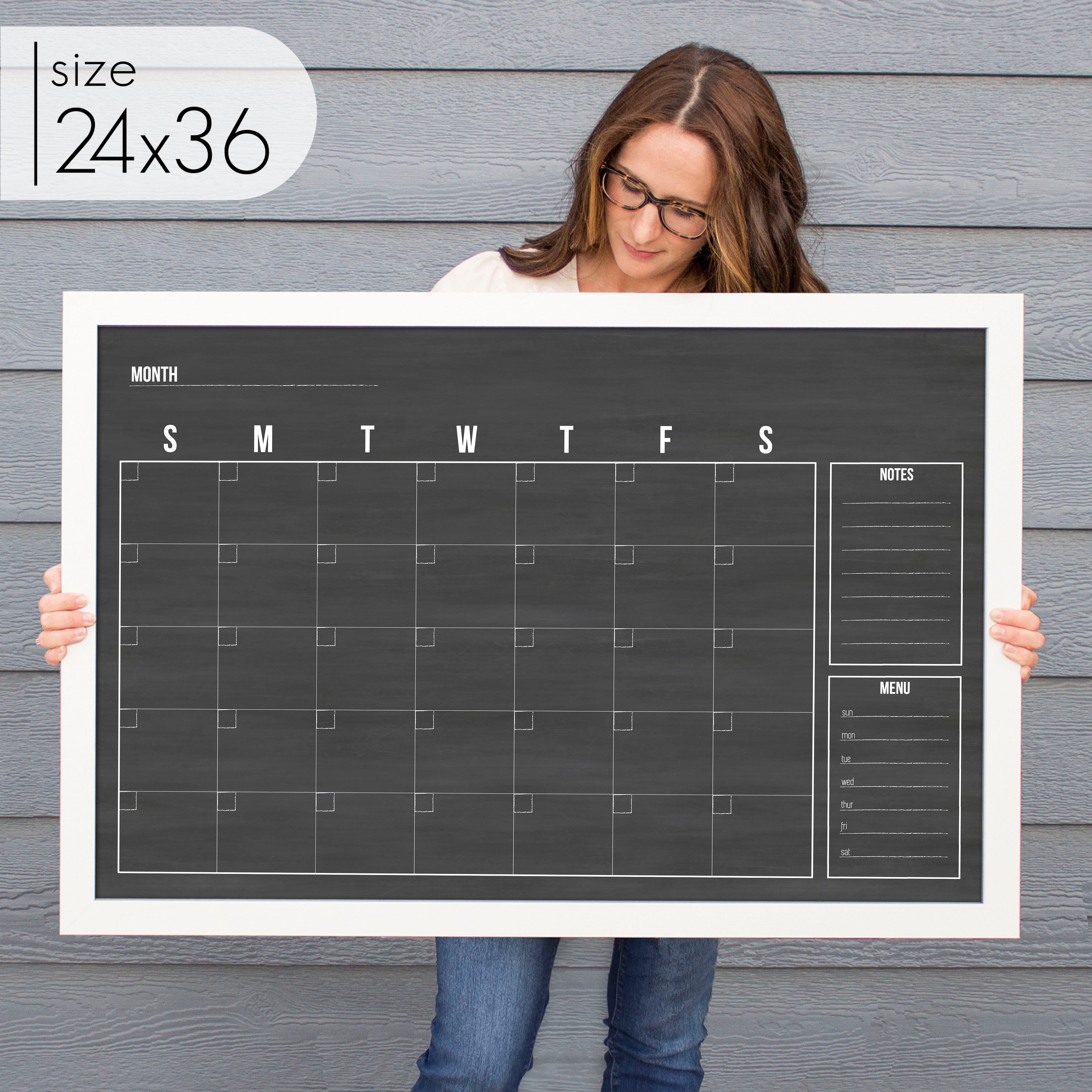 Monthly Framed Chalkboard Calendar + 2 sections | Horizontal Dwyer