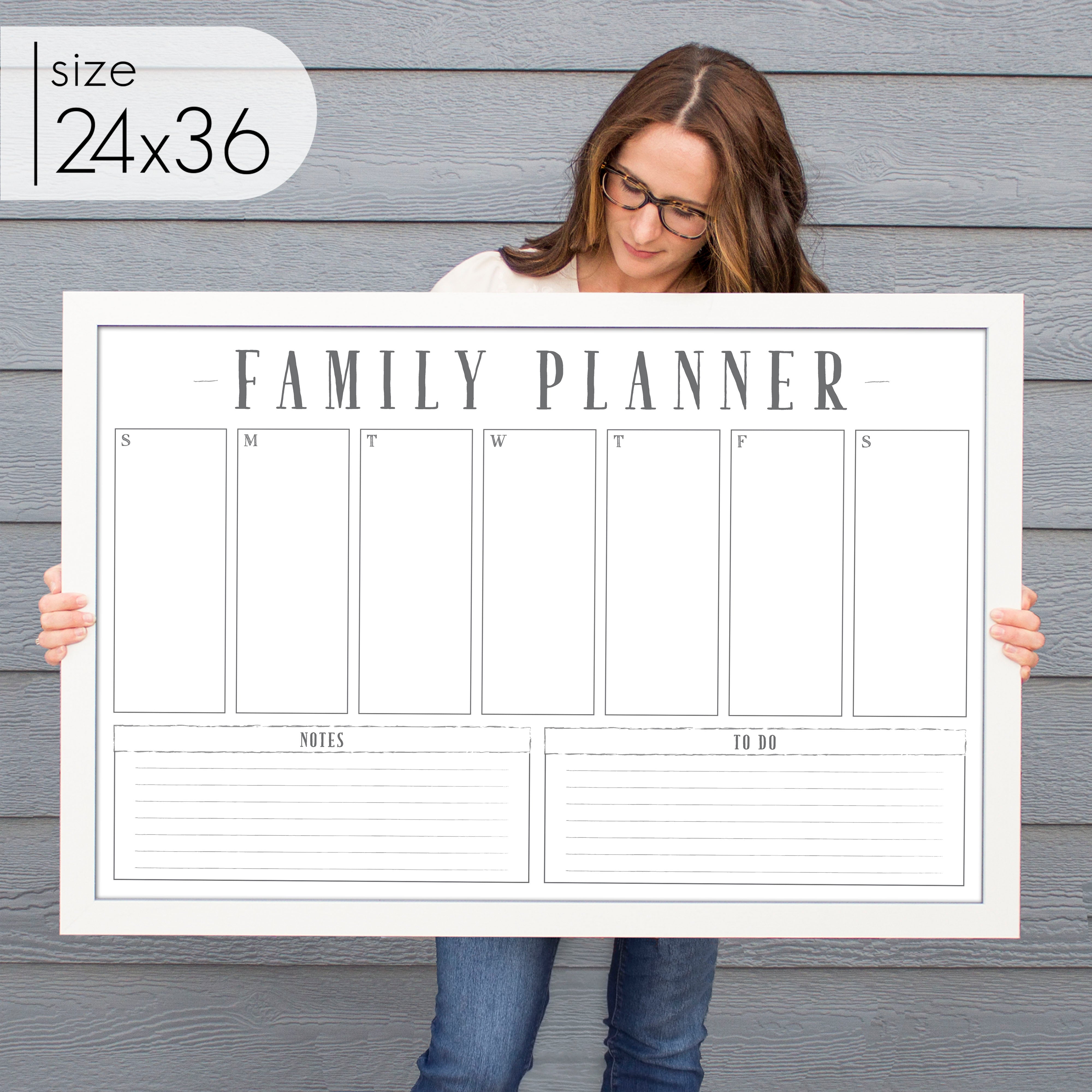 Weekly Framed Whiteboard Calendar + 2 sections | Horizontal Swanson