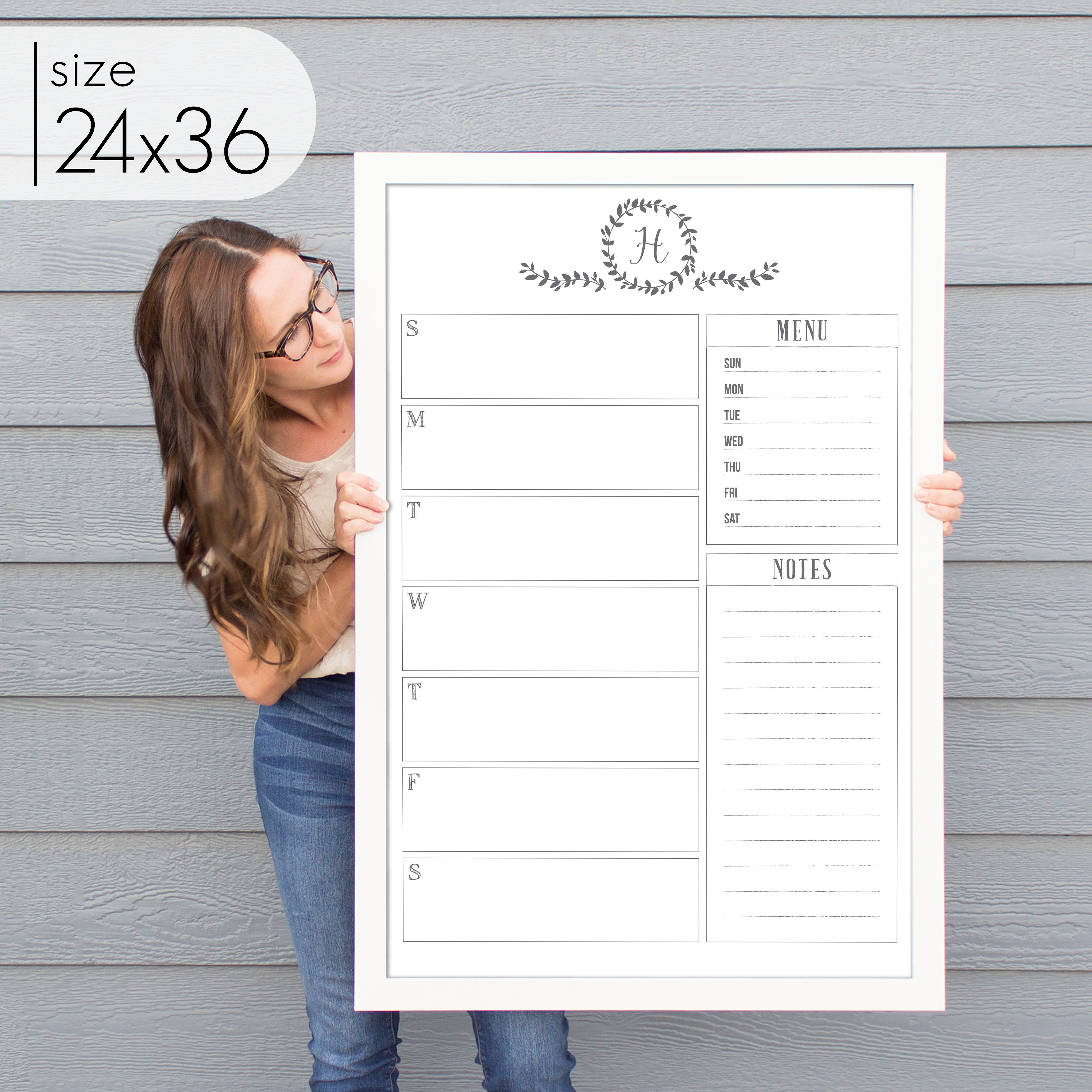 Weekly Framed Whiteboard Calendar + 2 sections | Vertical Donna