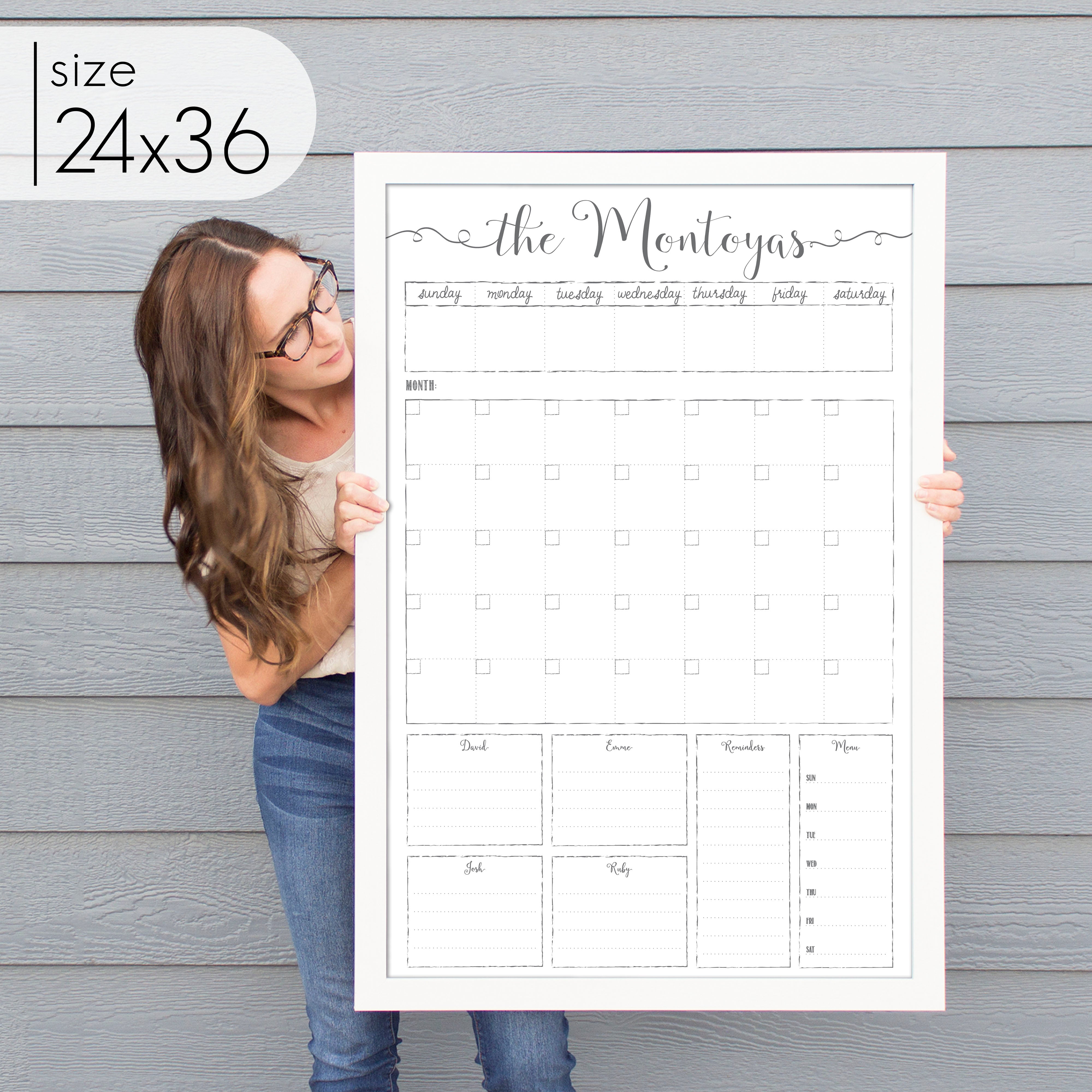 Week & Month Combo Framed Whiteboard + 6 sections | Vertical Knope