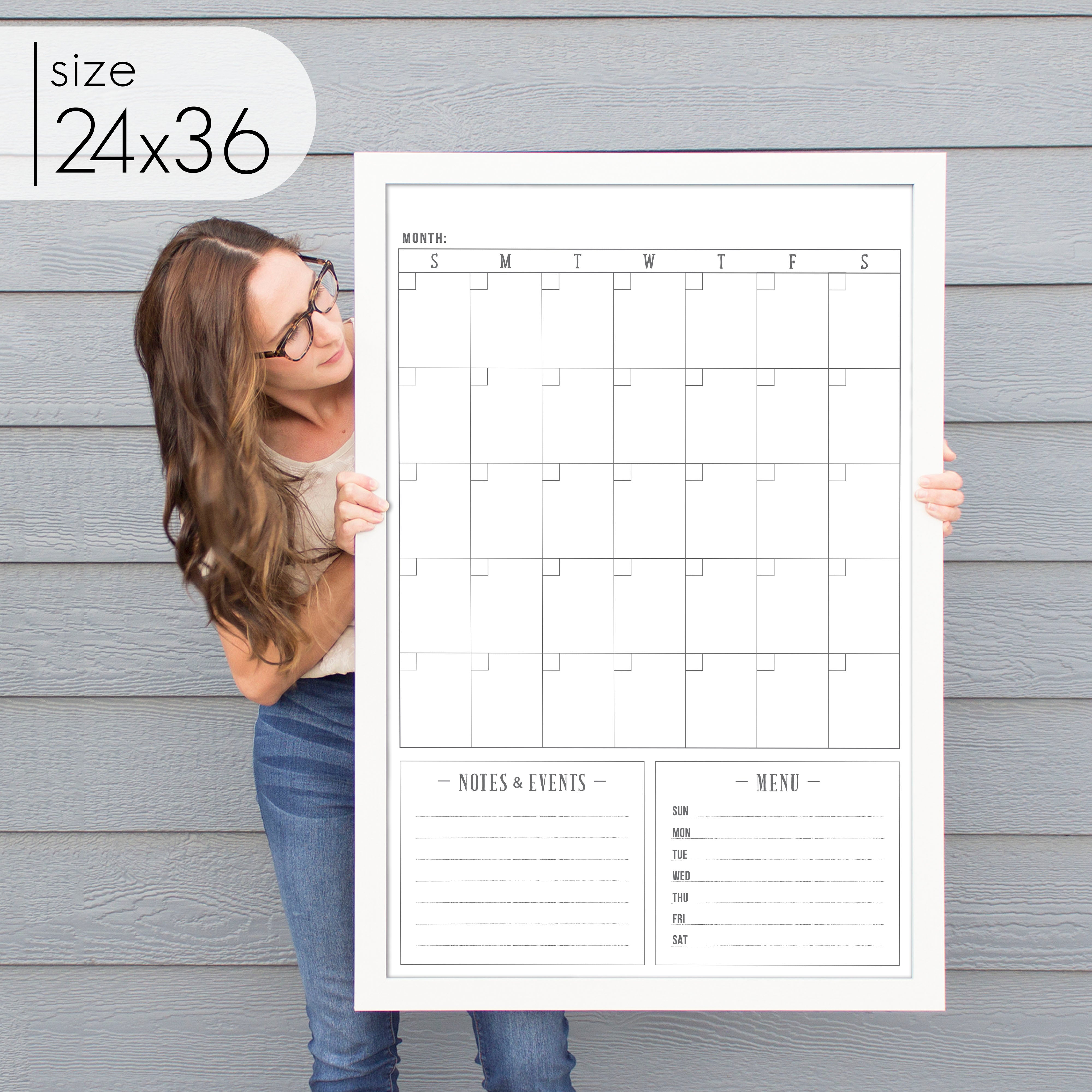 Monthly Framed Whiteboard Calendar + 2 sections | Vertical Swanson