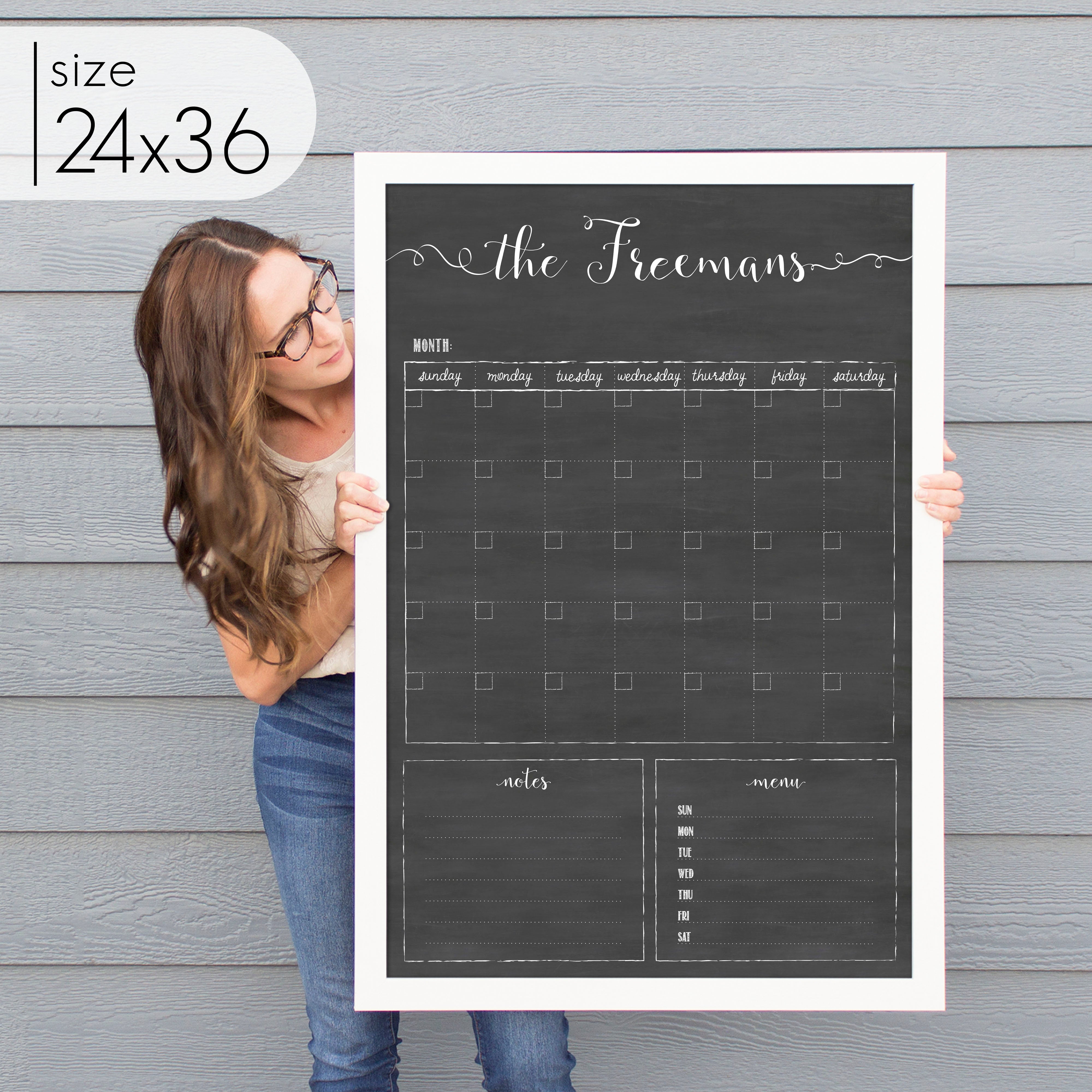 Monthly Framed Chalkboard Calendar + 2 sections | Vertical Knope