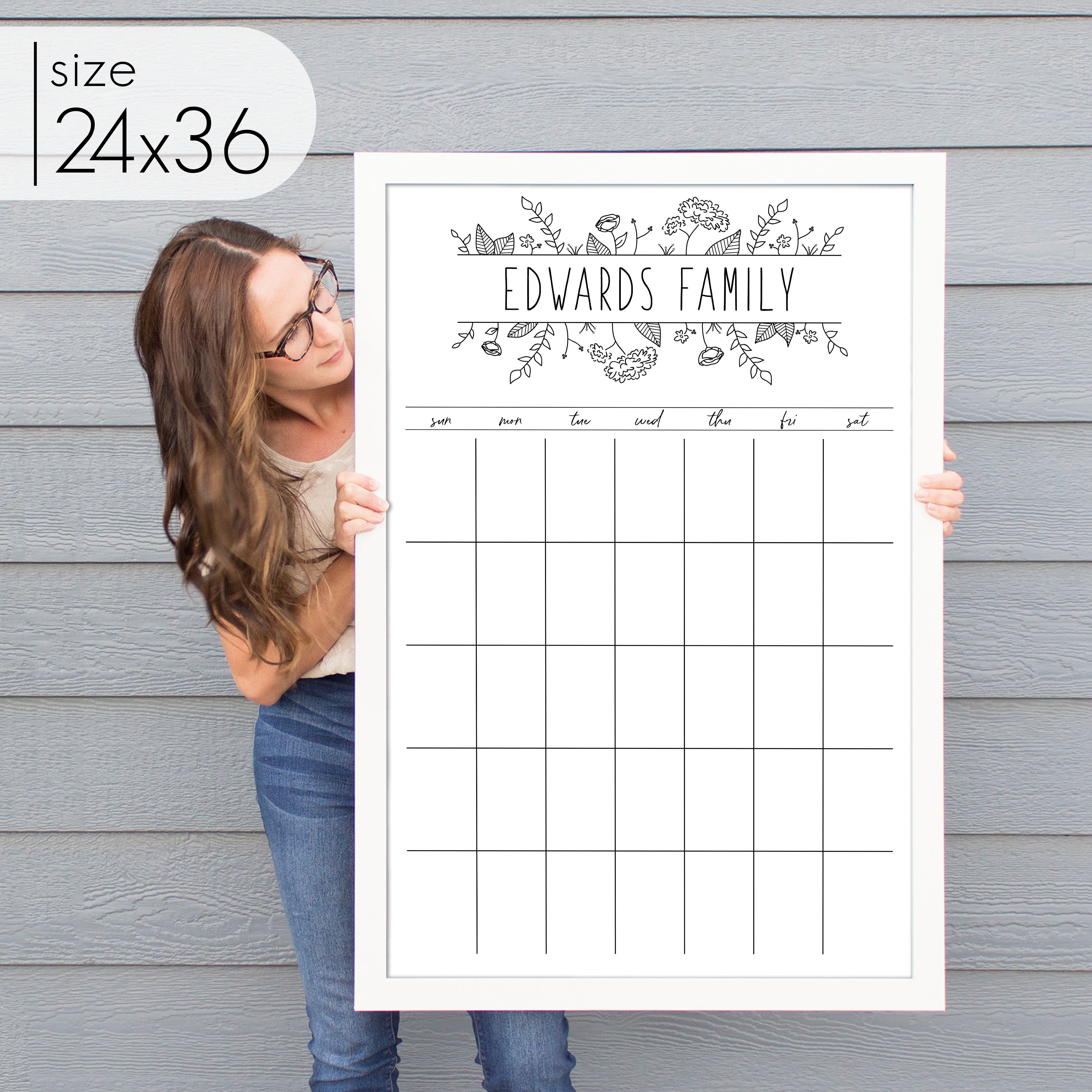 Monthly Framed Whiteboard Calendar | Vertical Lucy