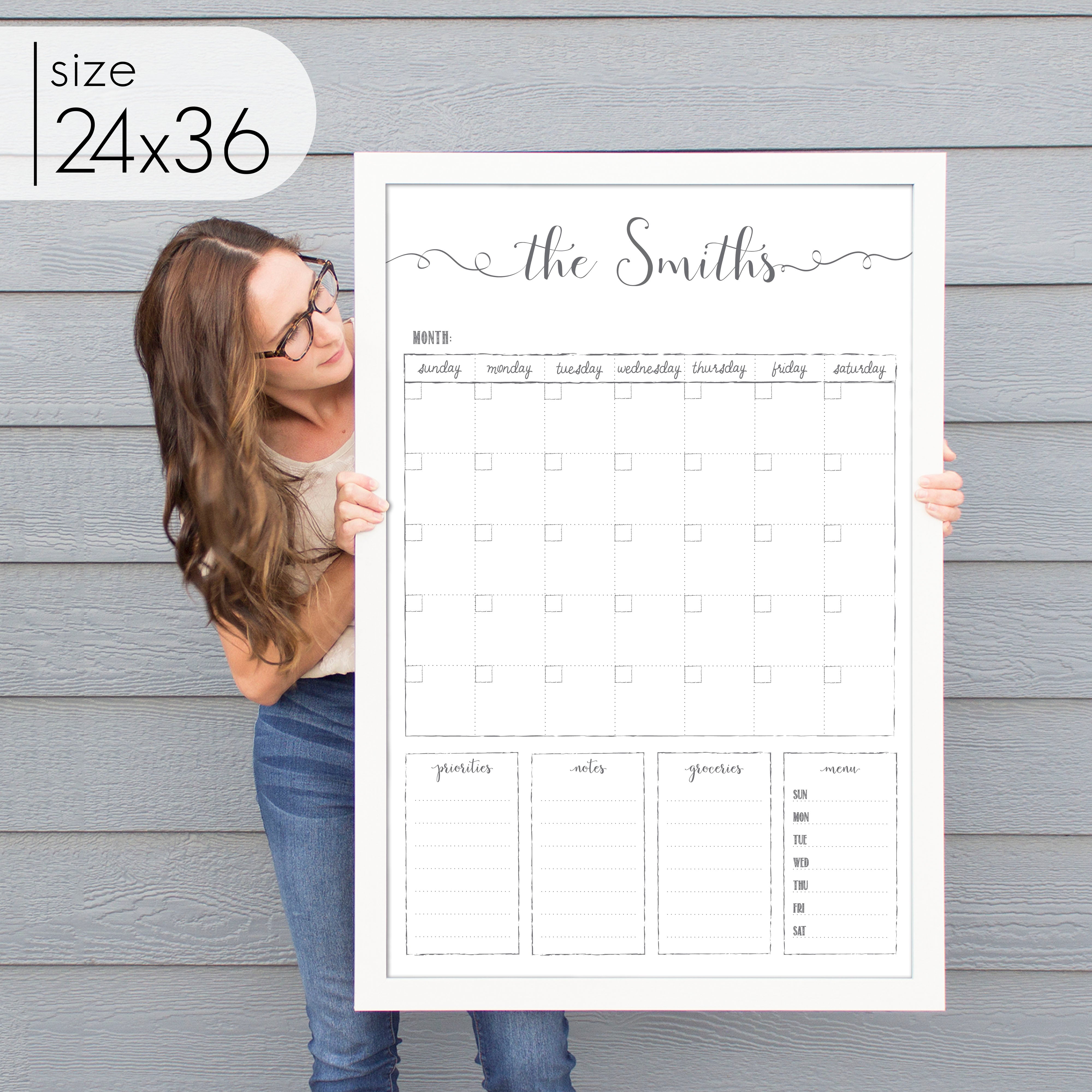 Monthly Framed Whiteboard Calendar + 4 sections | Vertical Knope