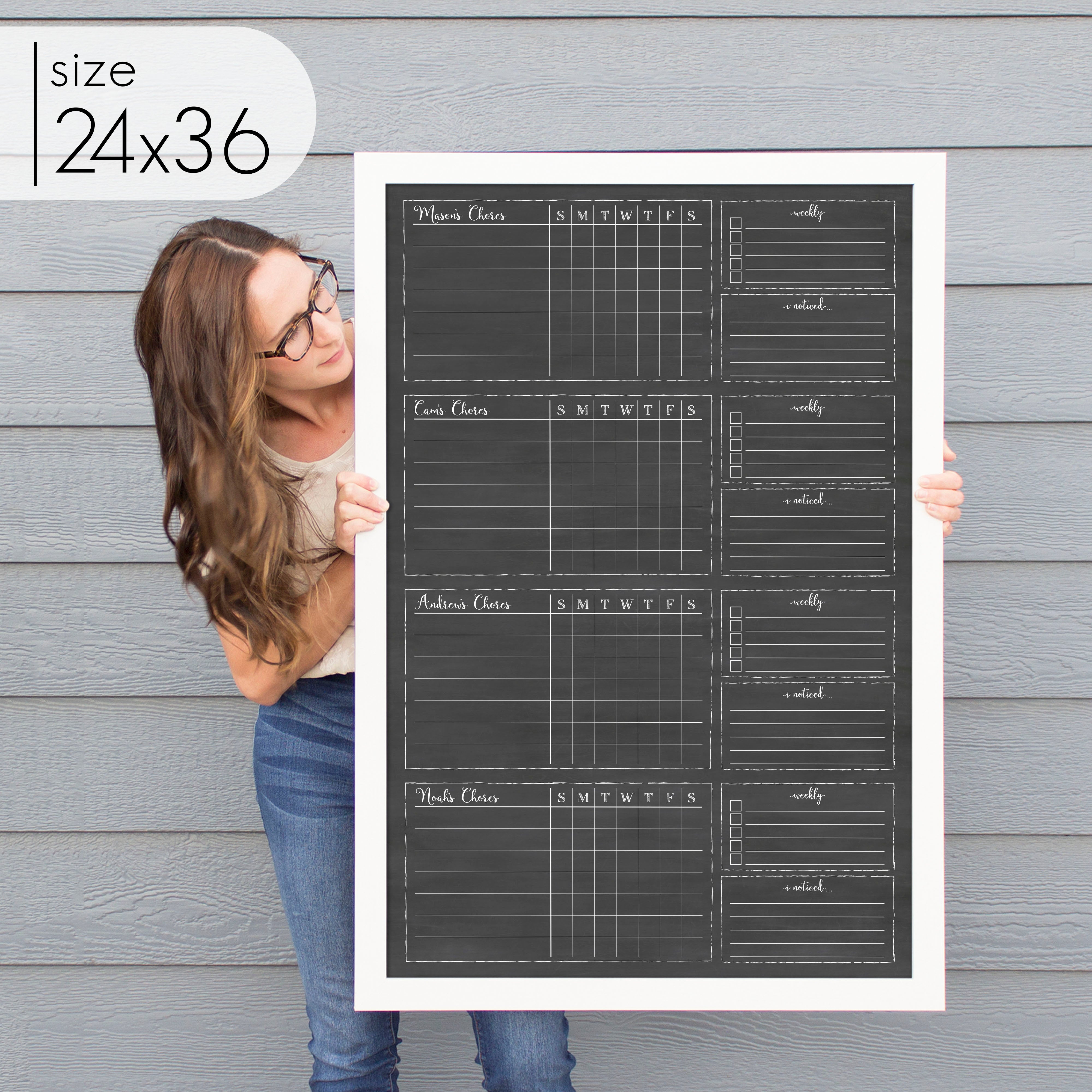 4 Person Framed Chalkboard Chore Chart  | Vertical Knope