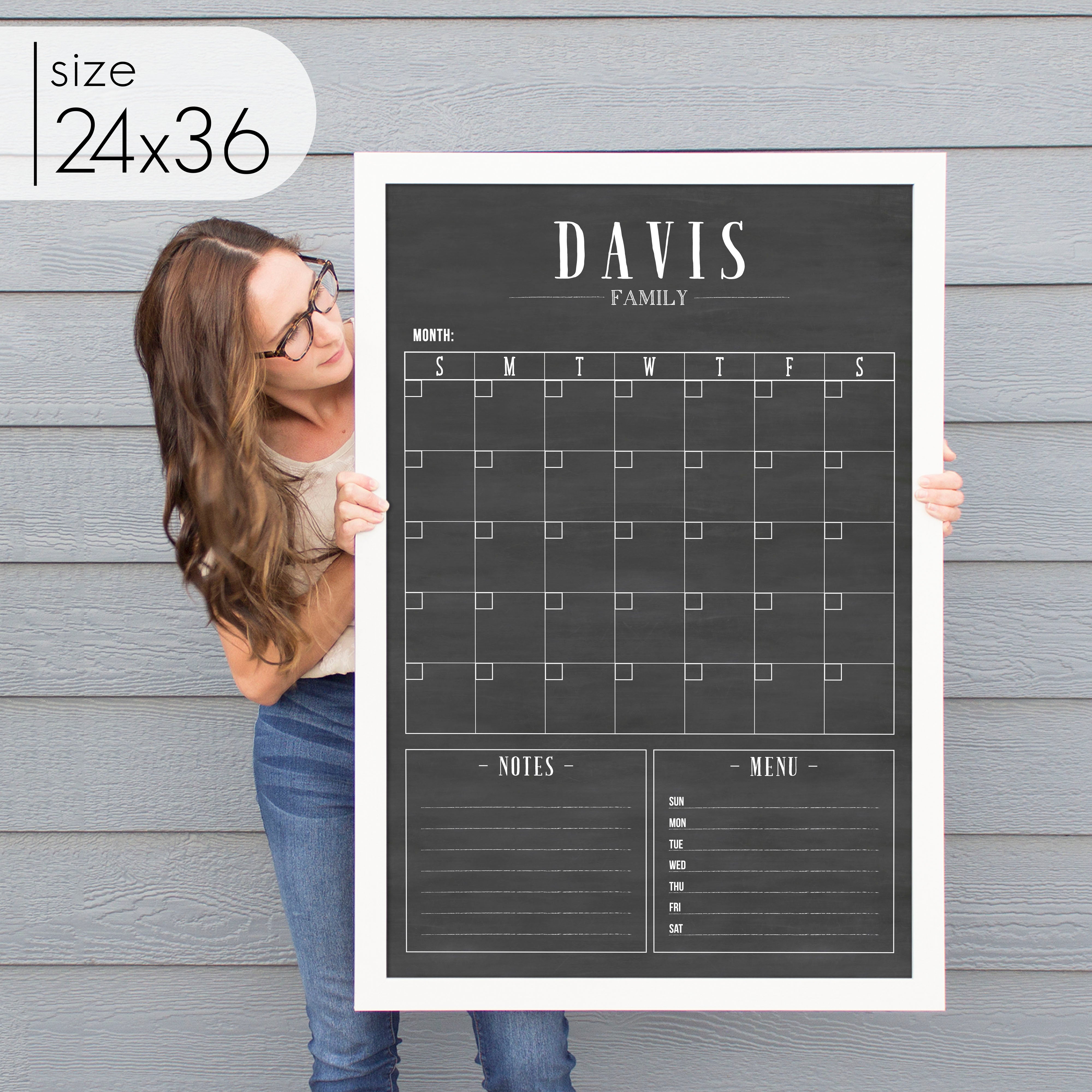 Monthly Framed Chalkboard Calendar + 2 sections | Vertical Swanson