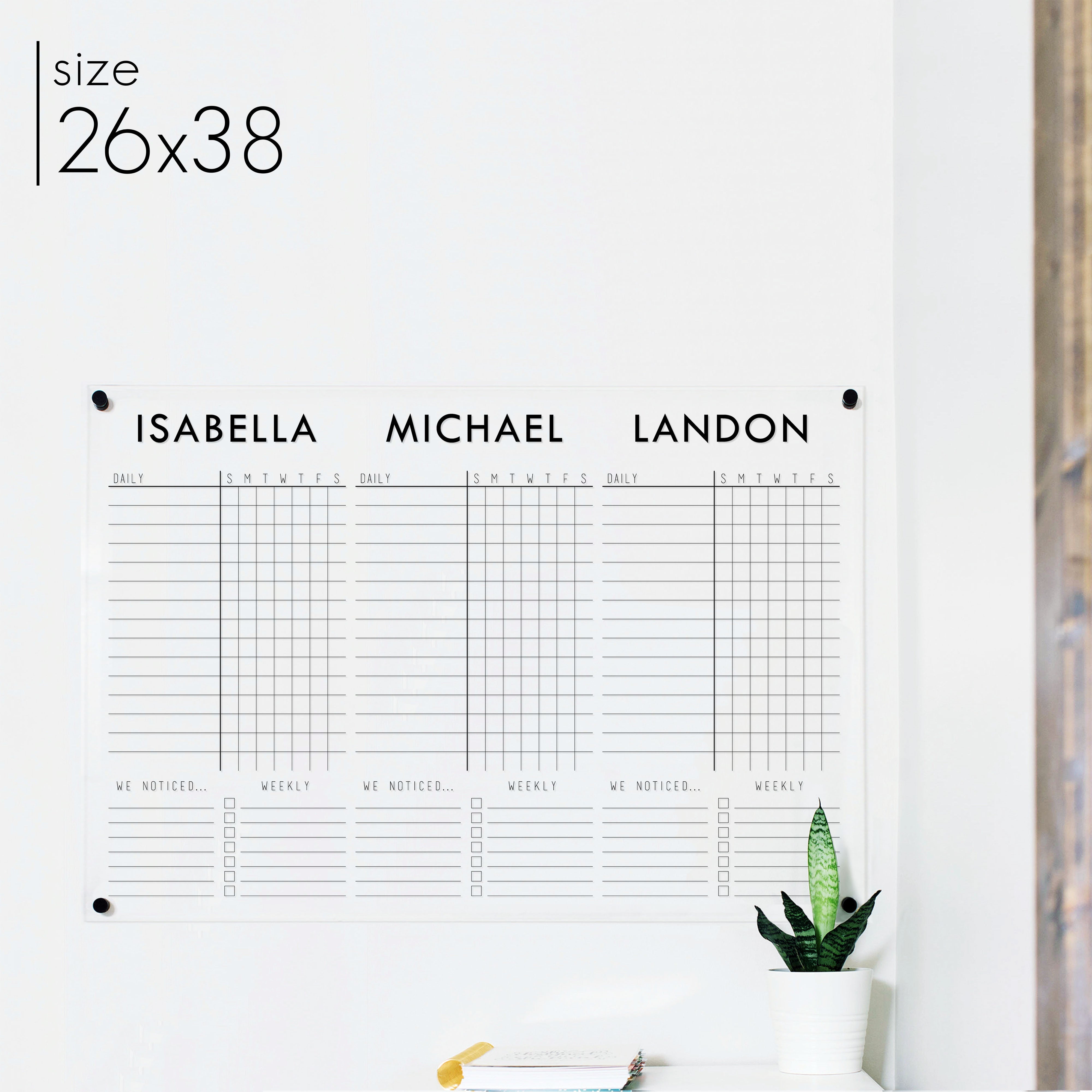 3 Person Acrylic Chore Chart | Horizontal Madi