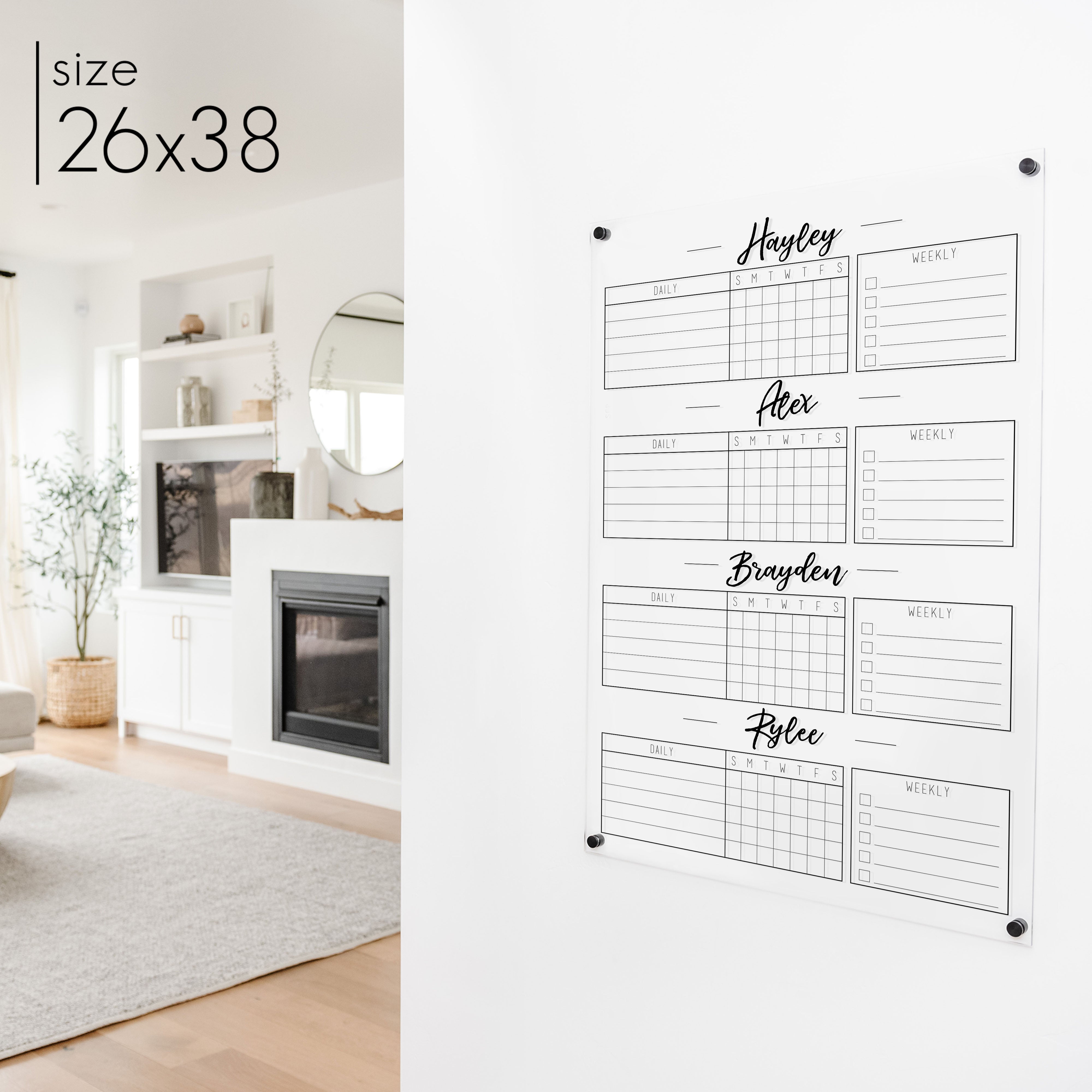 4 Person Acrylic Chore Chart | Vertical Traeger