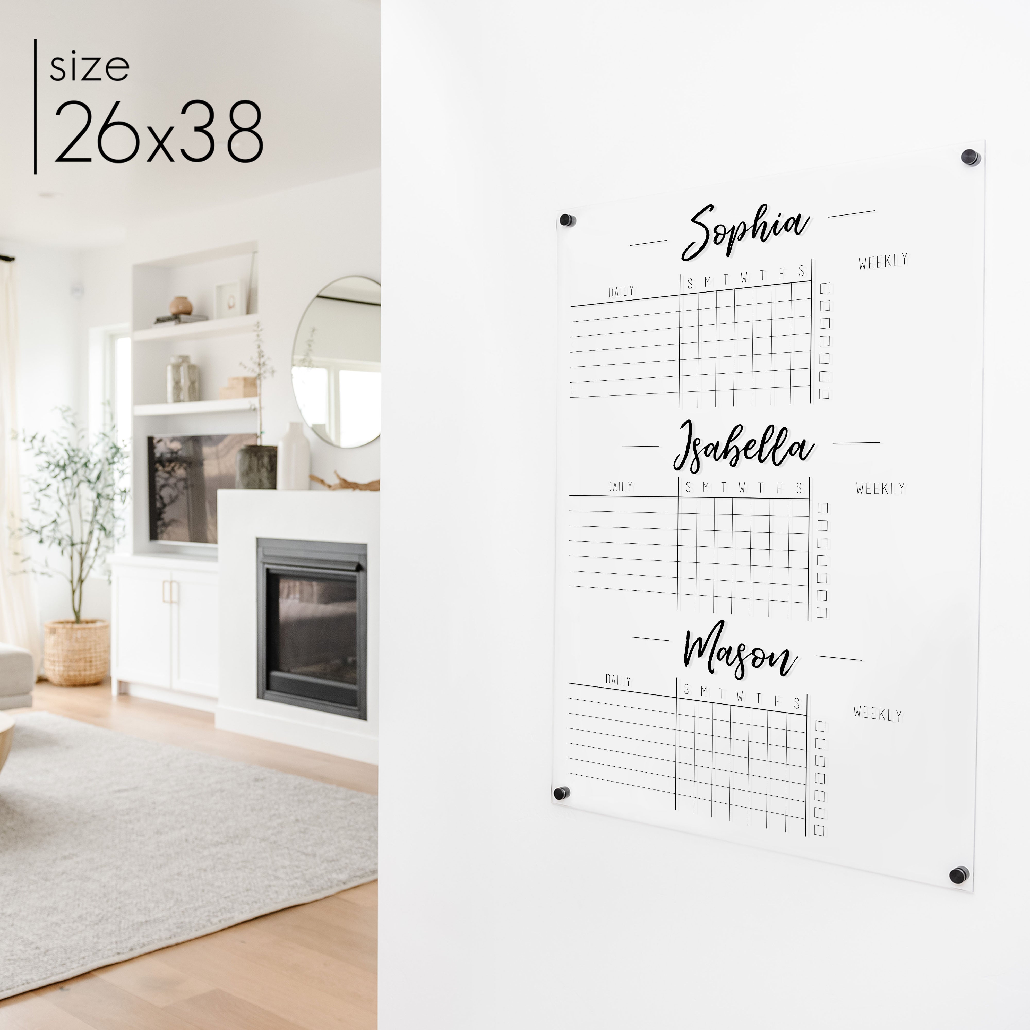 3 Person Acrylic Chore Chart | Vertical Traeger