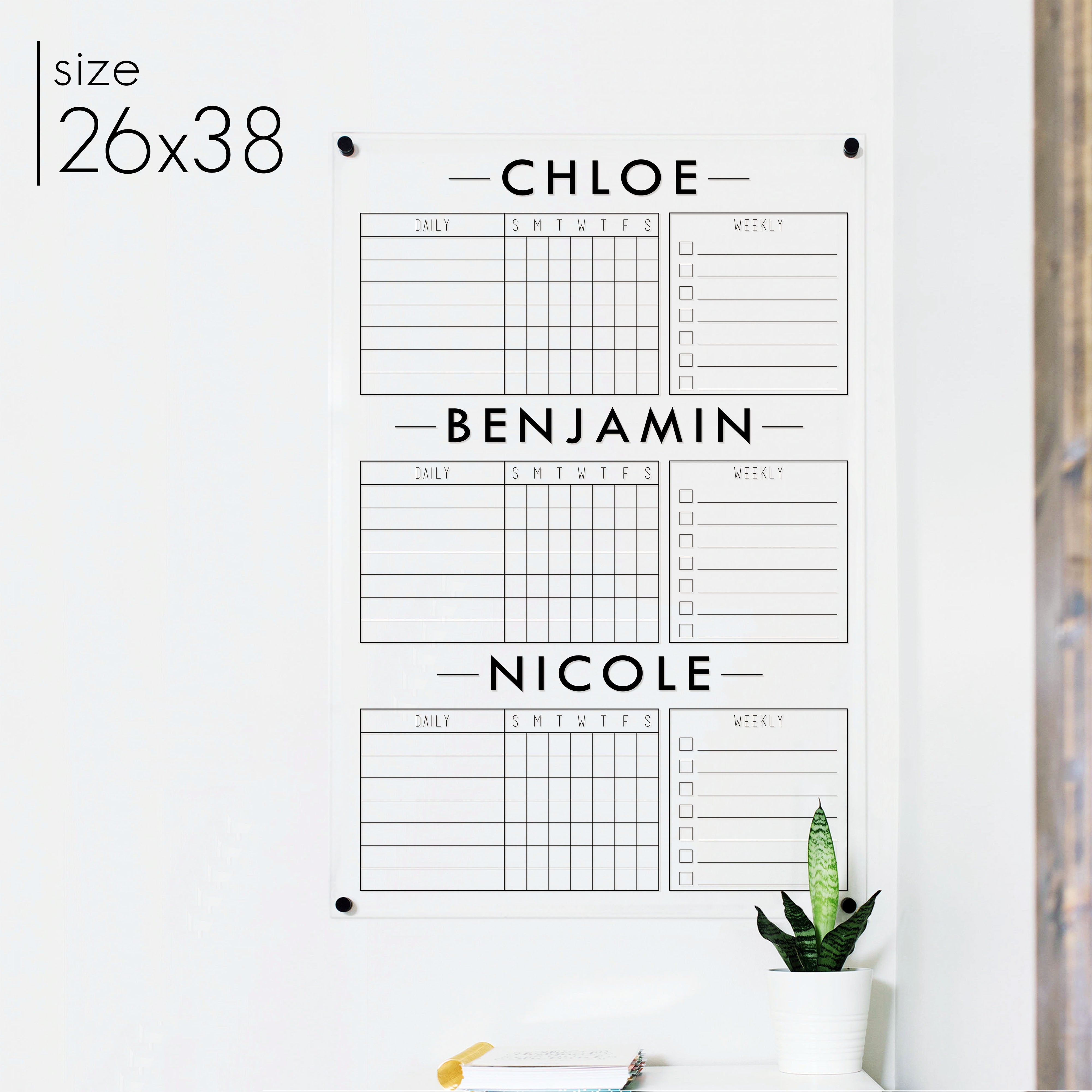 3 Person Acrylic Chore Chart | Vertical Multi-Style