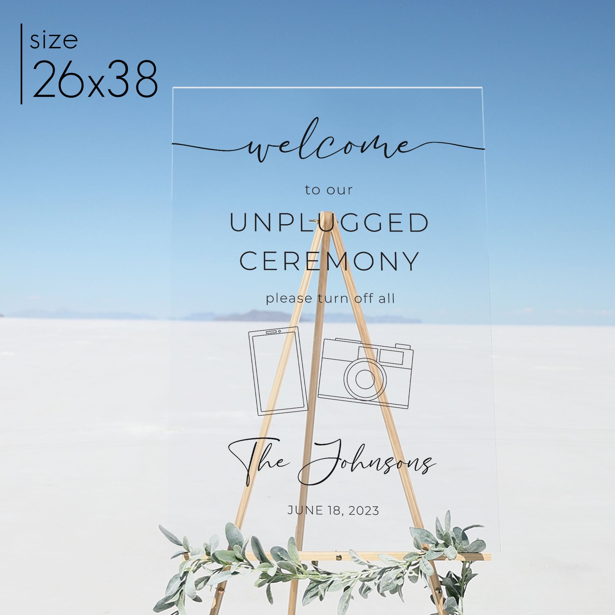 Clear Acrylic Unplugged Ceremony Sign | Vertical Olivia