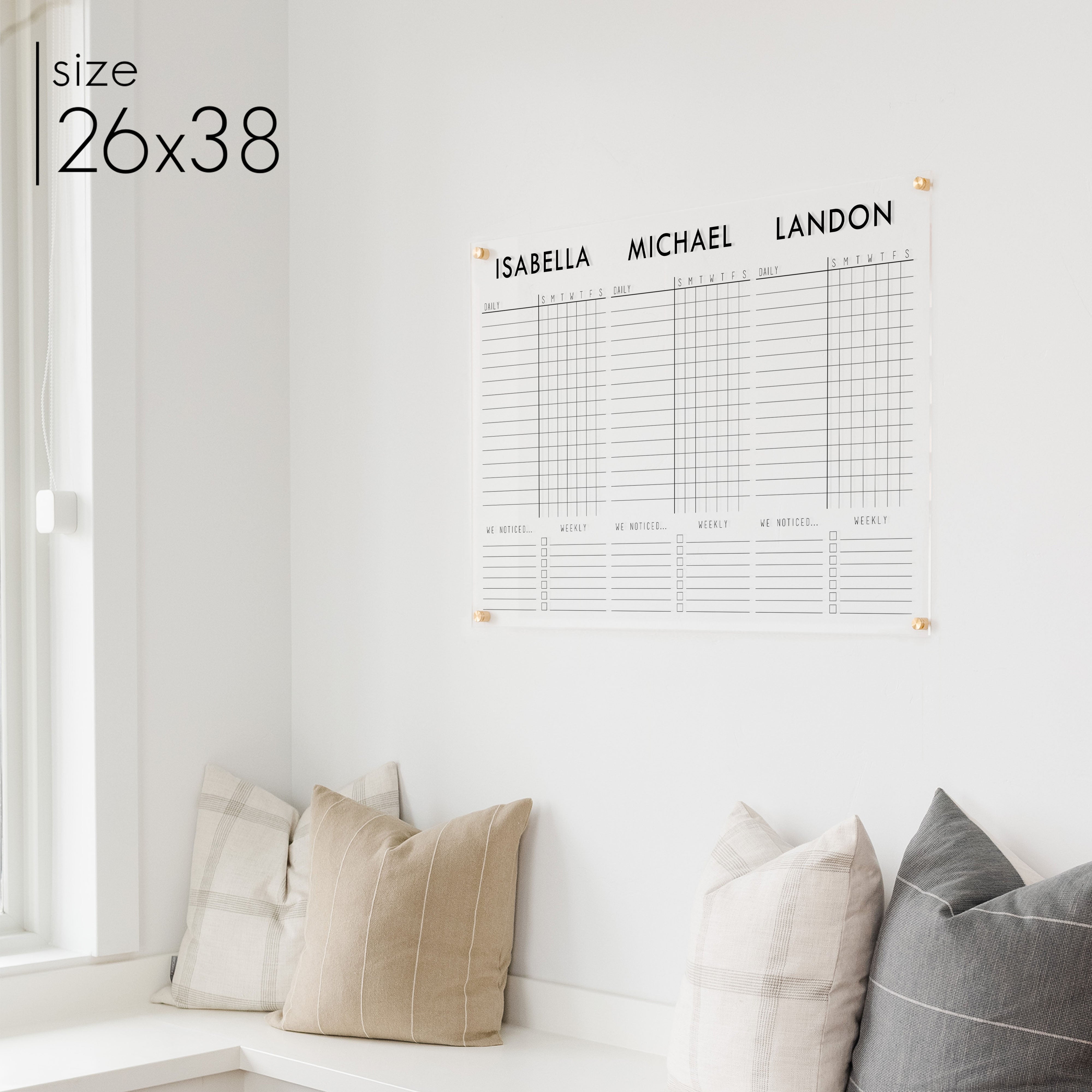 3 Person Acrylic Chore Chart | Horizontal Madi