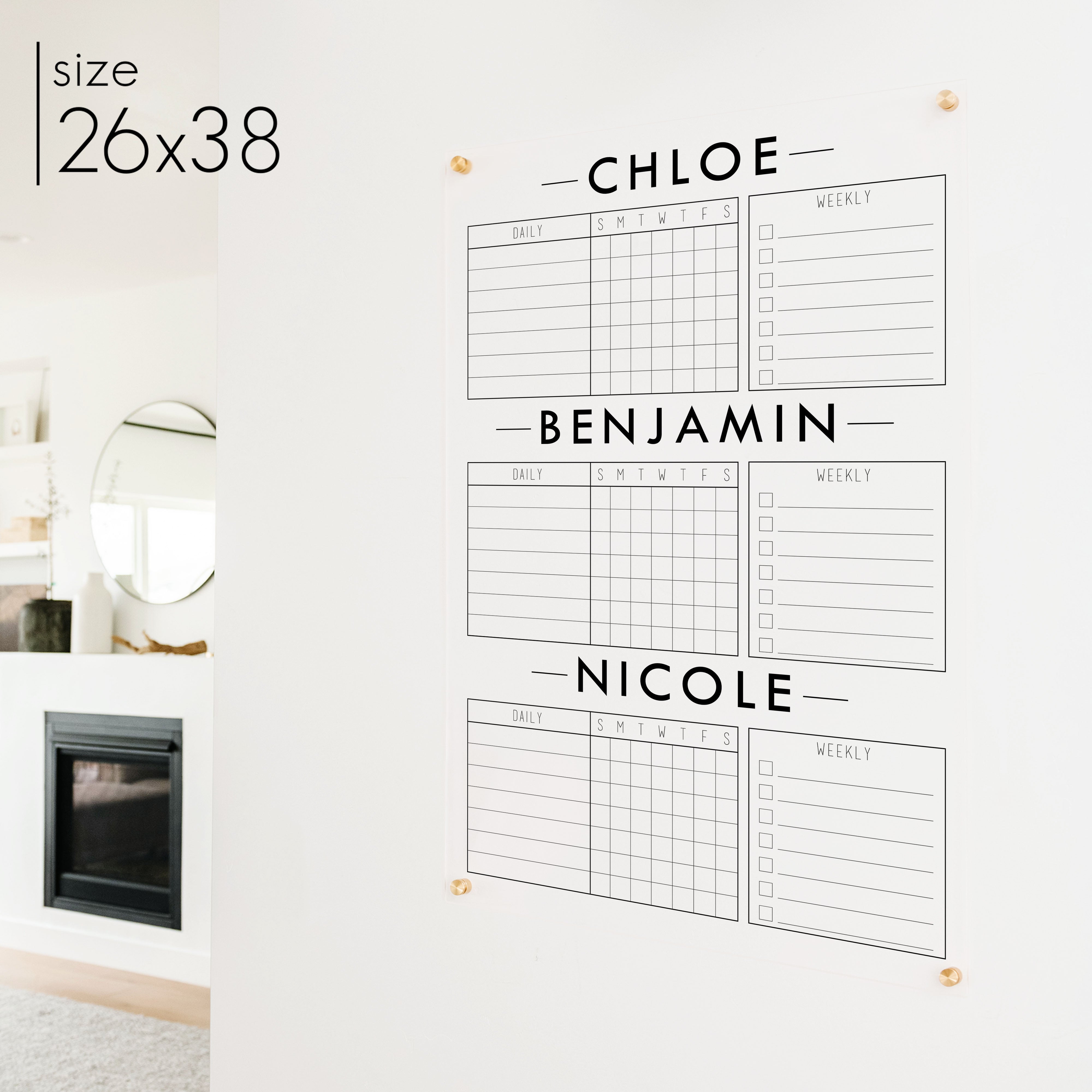 3 Person Acrylic Chore Chart | Vertical Multi-Style