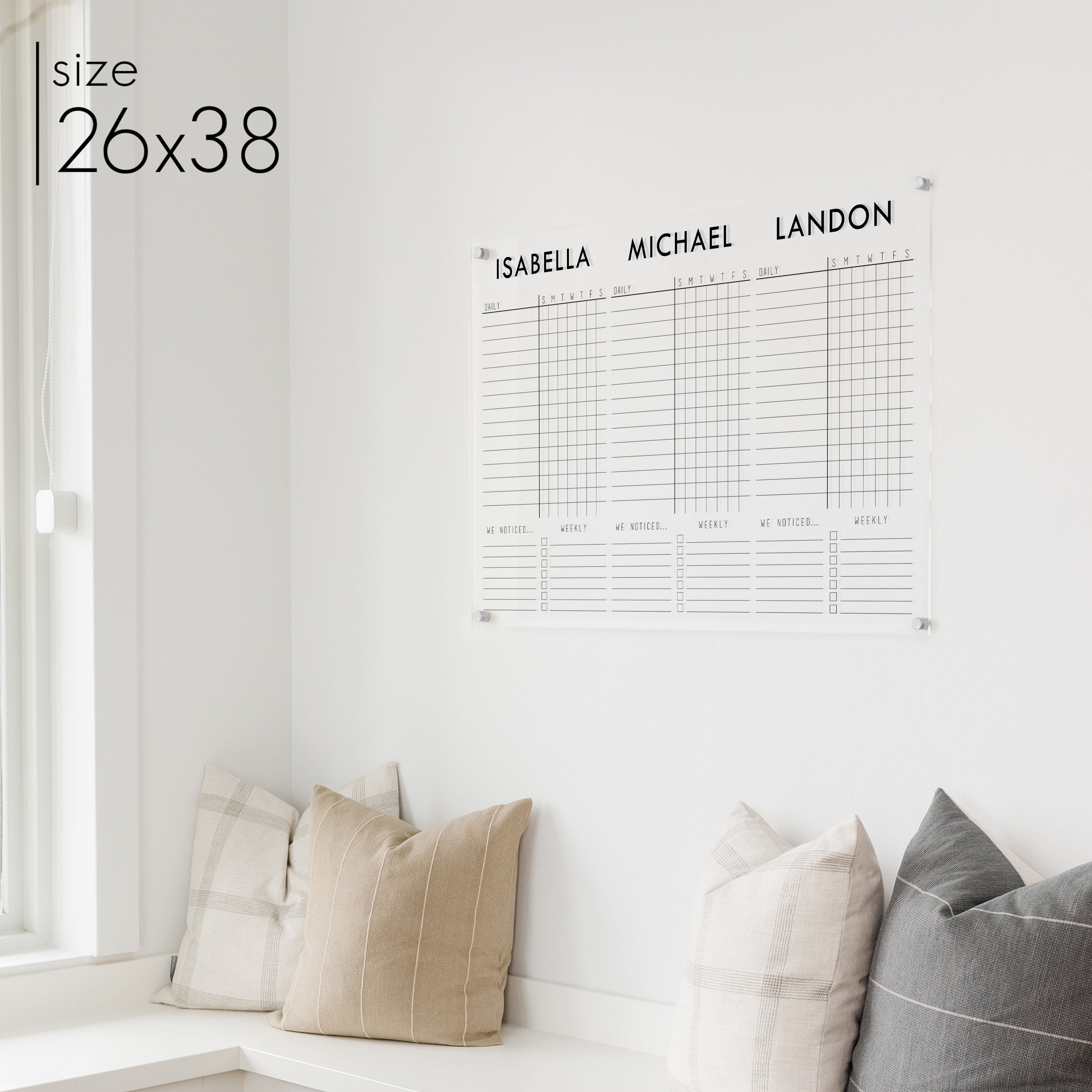 3 Person Acrylic Chore Chart | Horizontal Madi