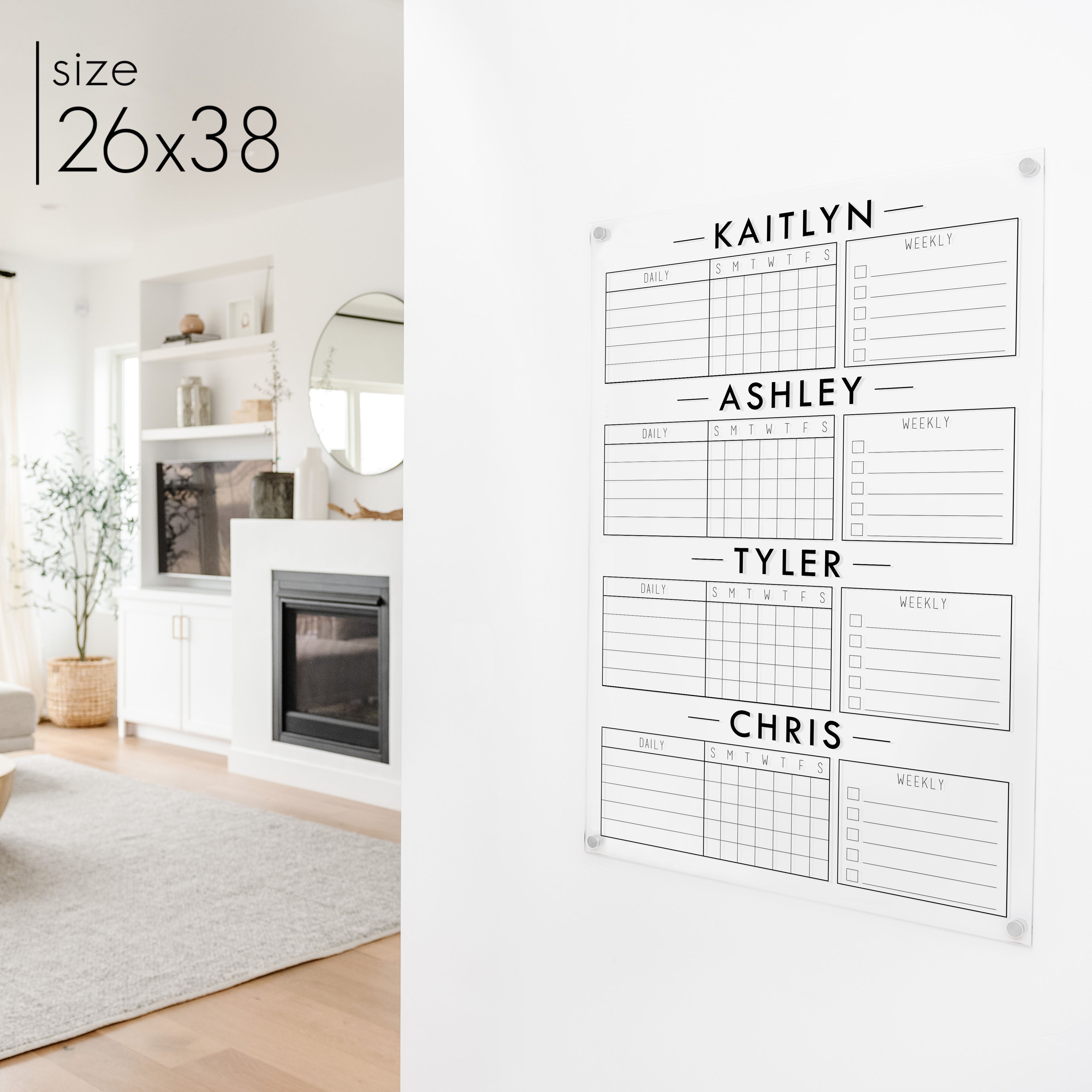 4 Person Acrylic Chore Chart | Vertical Multi-Style