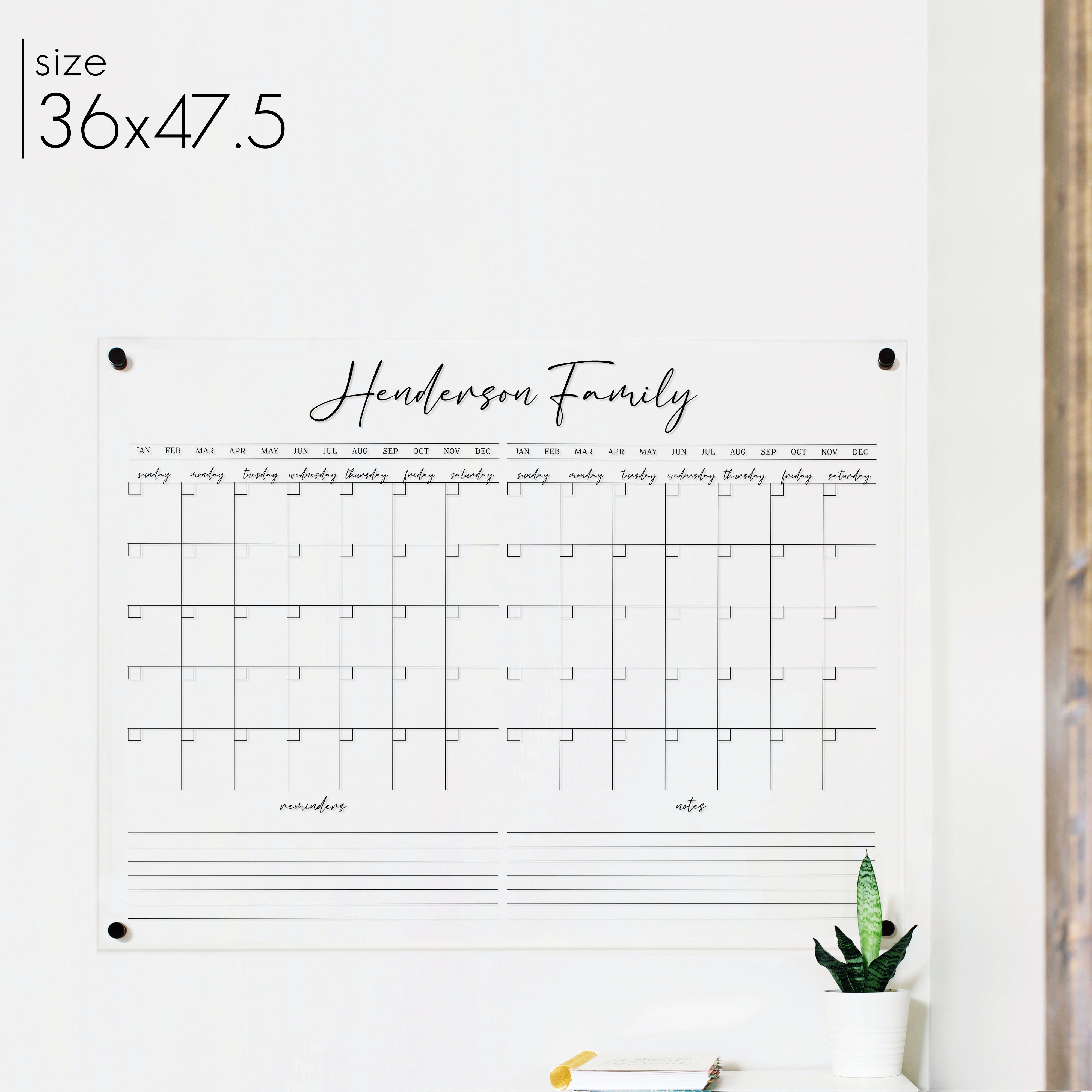 2 Month Acrylic Calendar + 2 Sections | Horizontal Pennington
