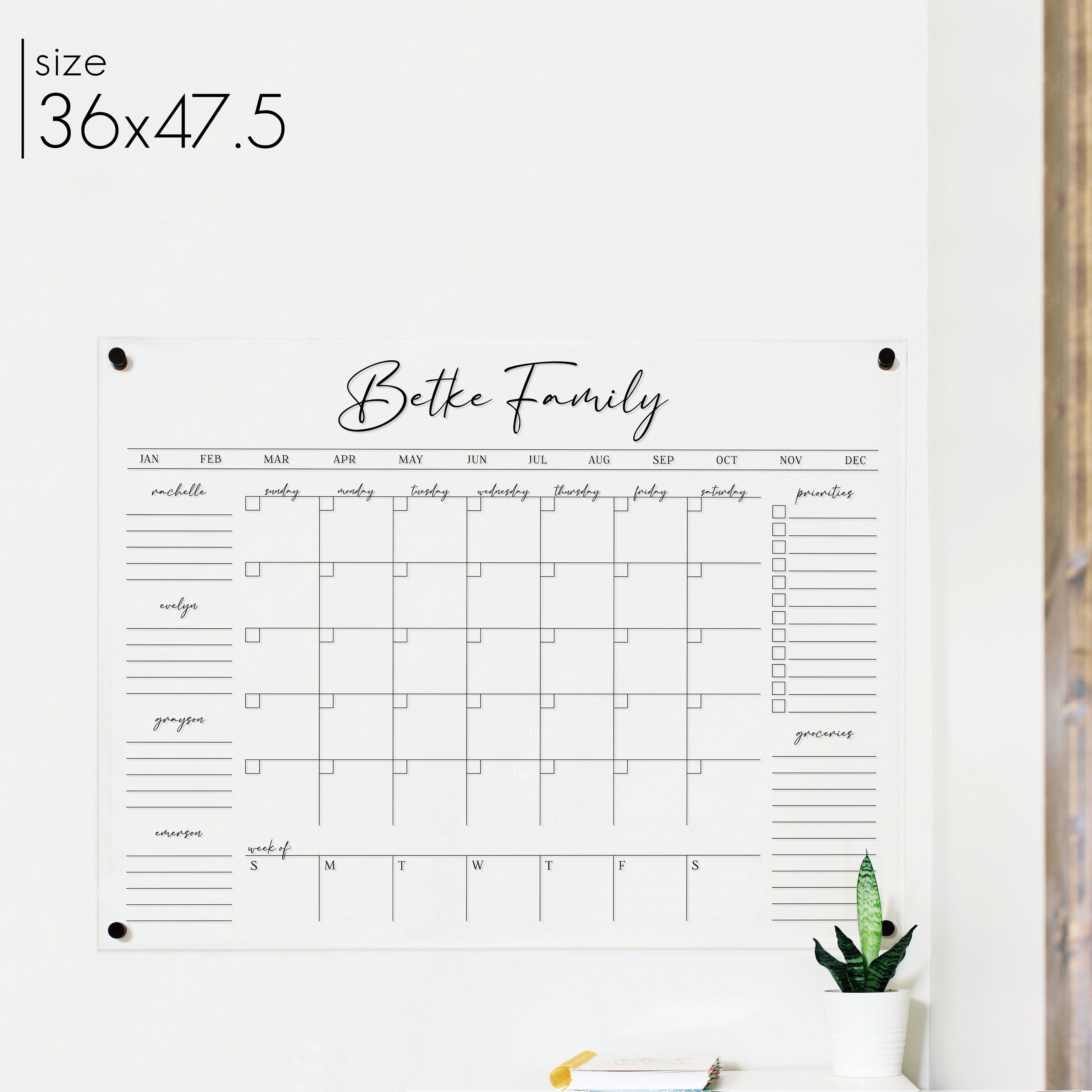 Week & Month Acrylic Calendar + 6 Sections | Horizontal Pennington