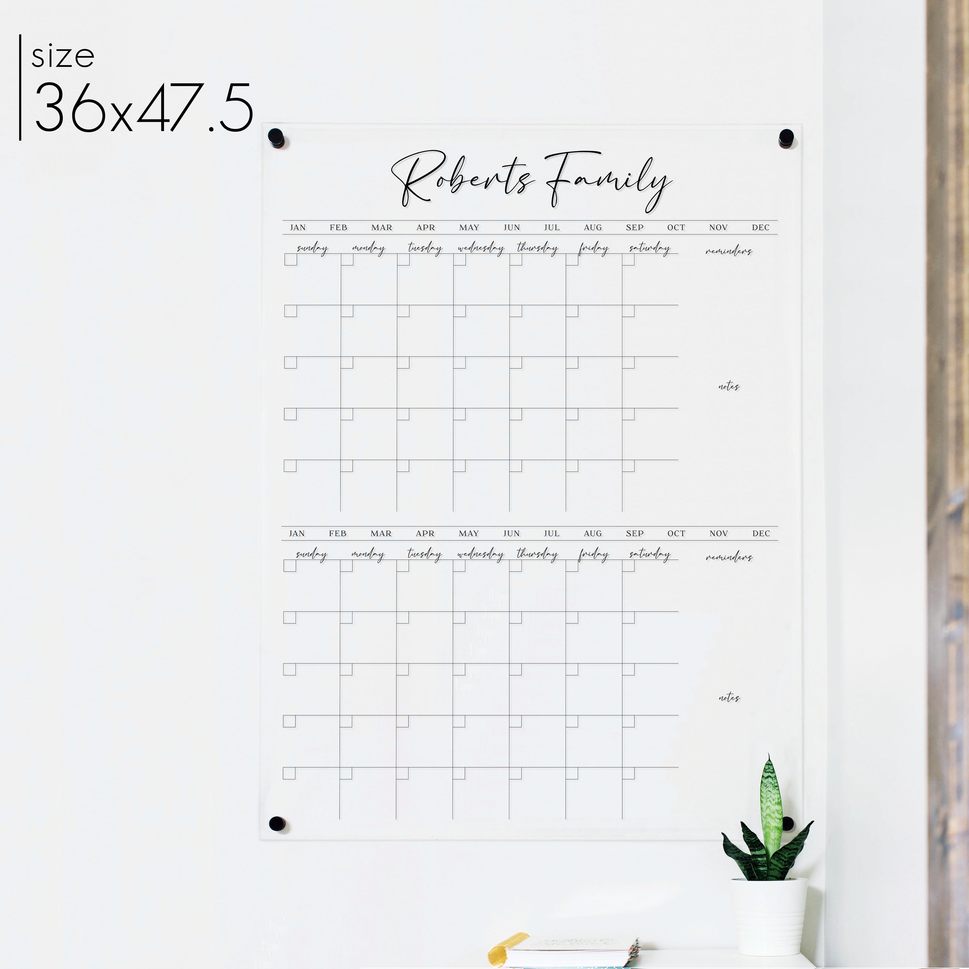 2 Month Acrylic Calendar + 4 Sections | Vertical Pennington