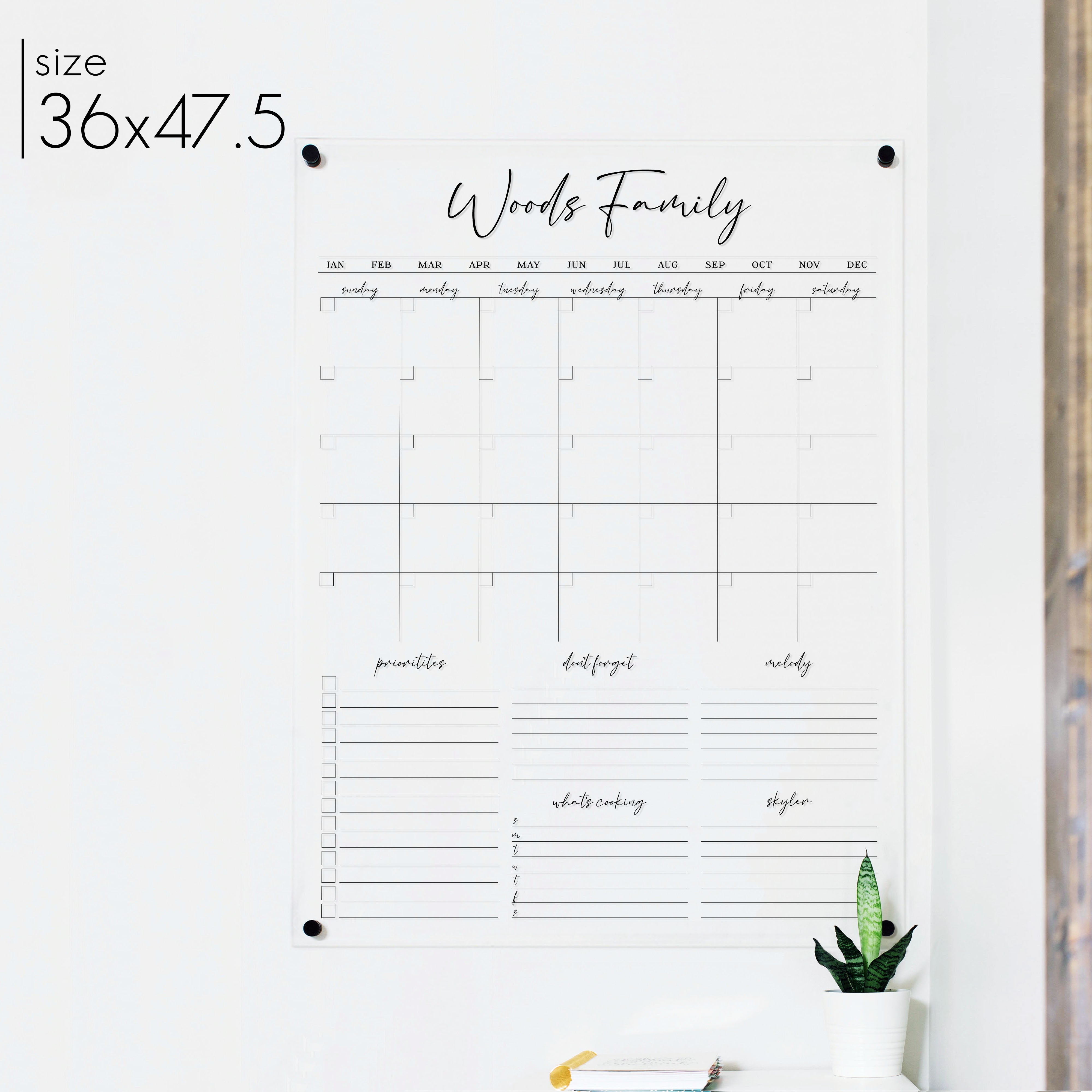 Monthly Acrylic Calendar + 5 Sections | Vertical Pennington