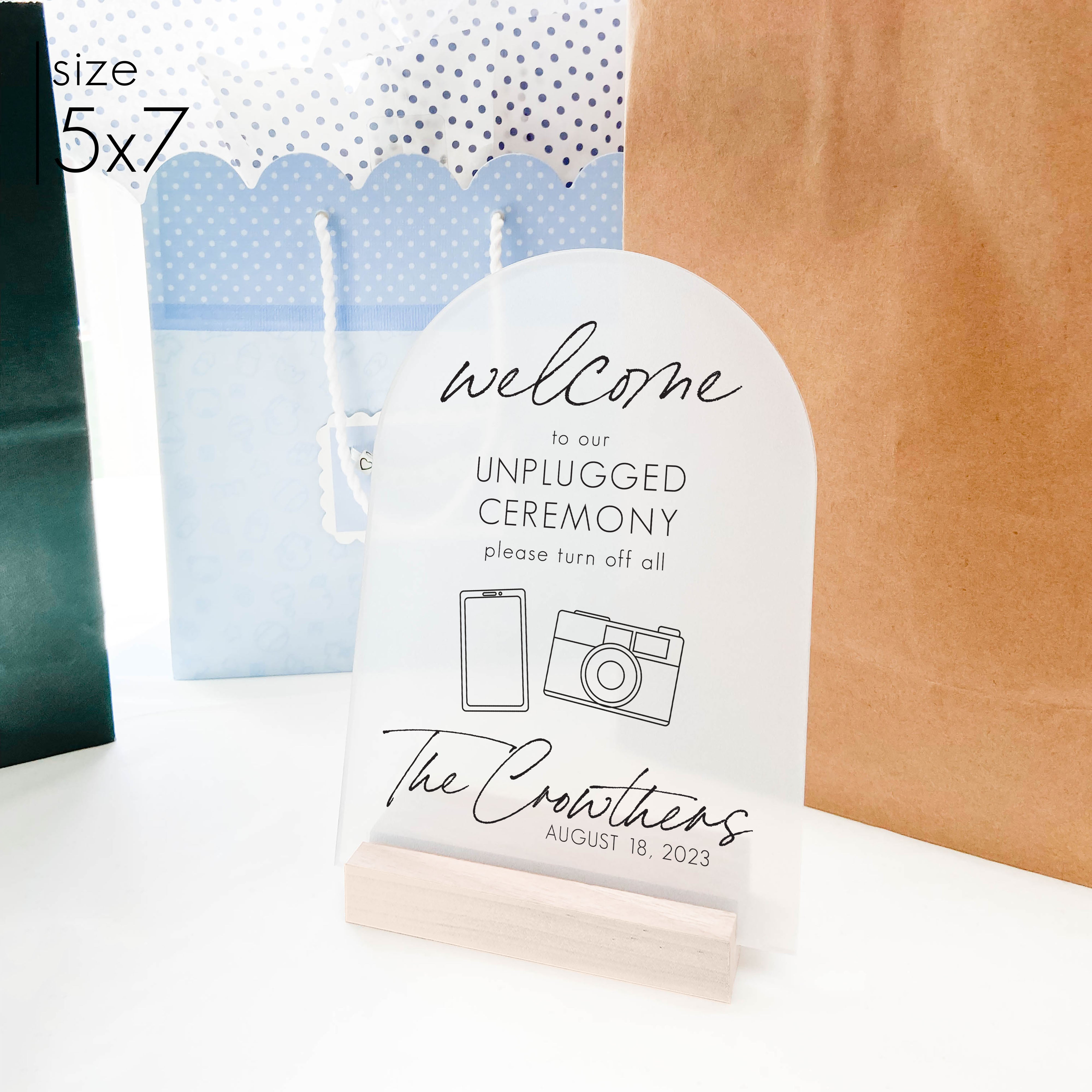 Frosted Acrylic Unplugged Ceremony Sign | Vertical Jones